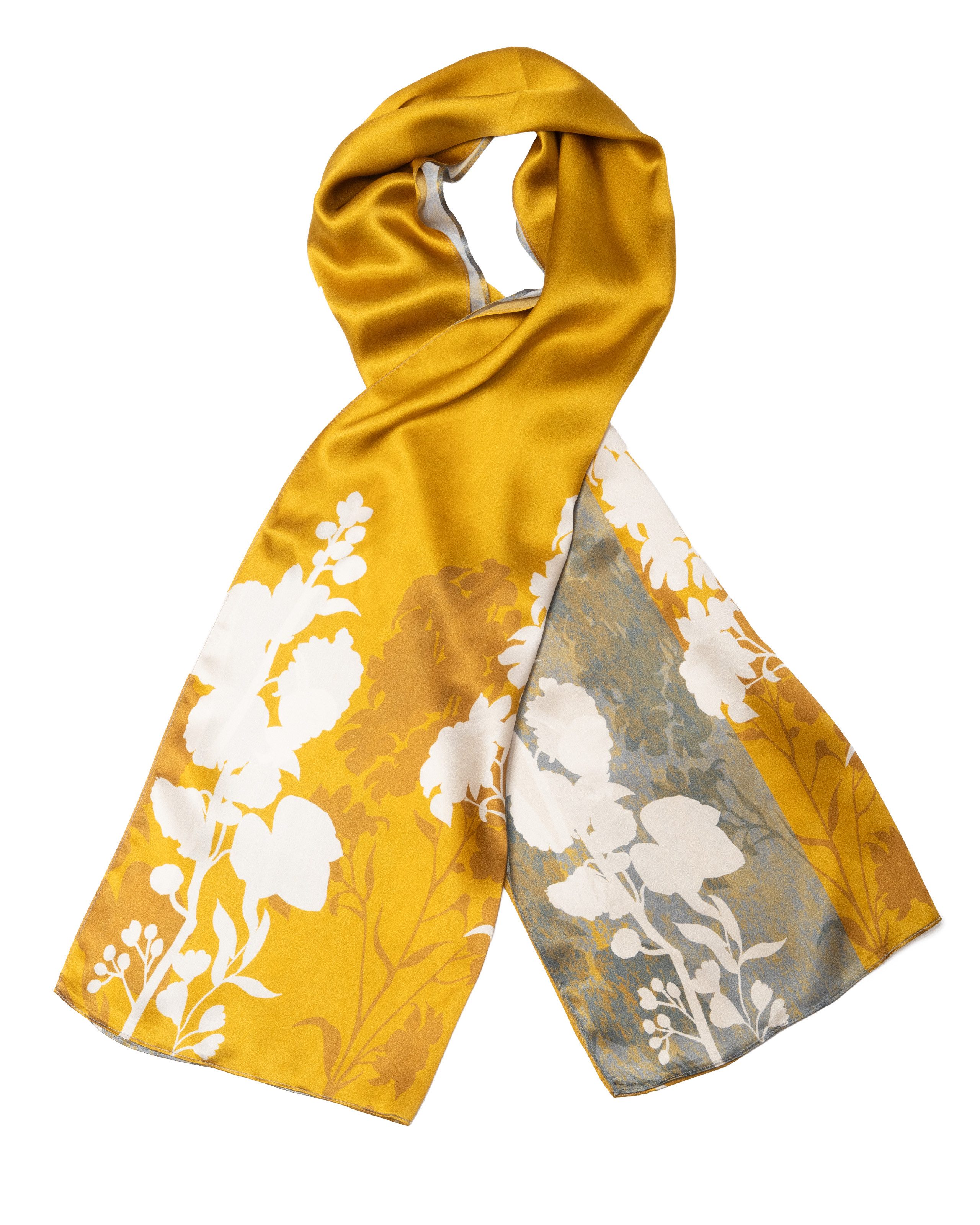 MayTree Seidenschal Maiglöckchen Taupe-Gold 55 x 175 cm, (Stück), Seidentuch 100% Seide