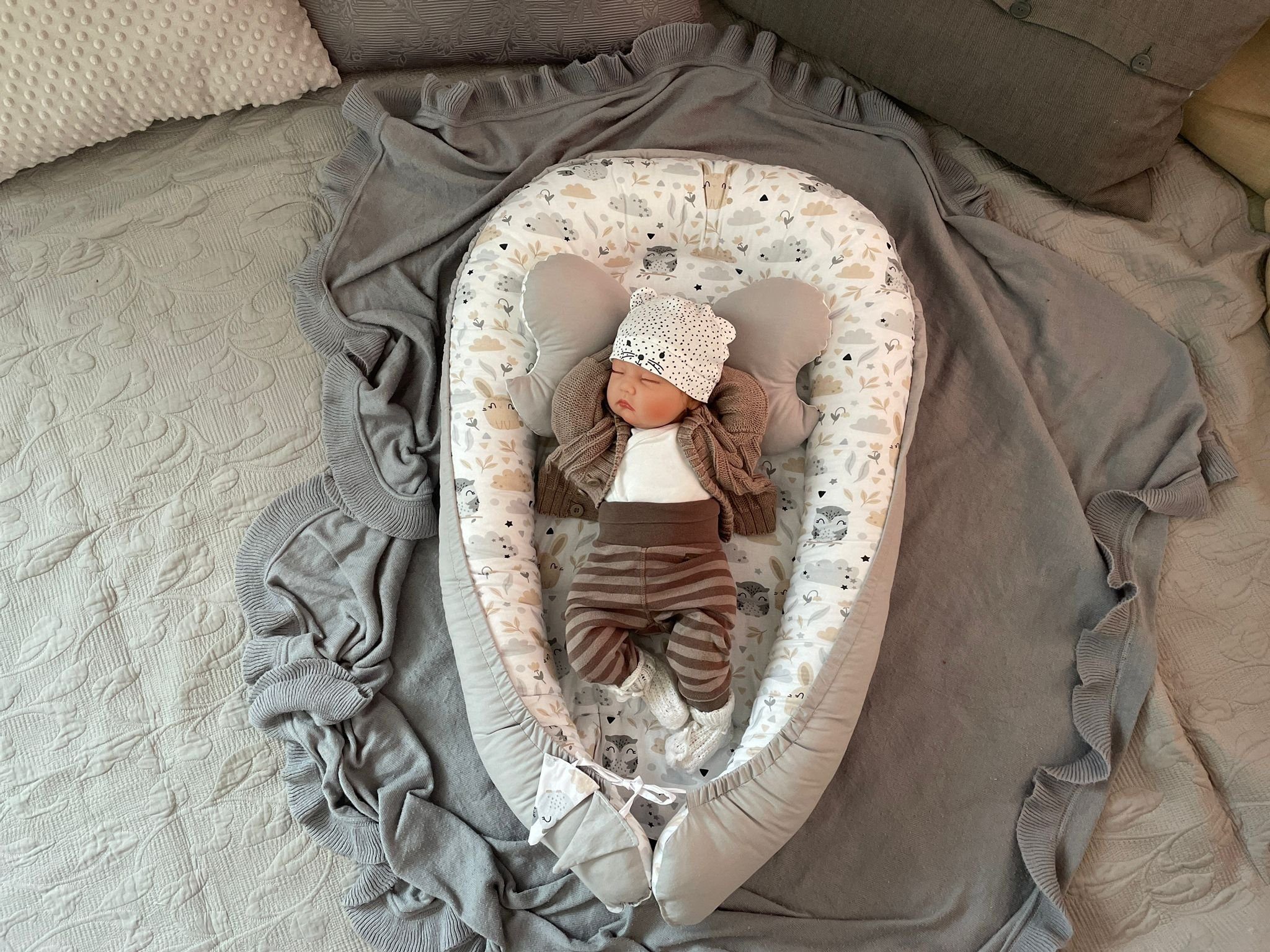 Loolay Bettnestchen BIO BAUMWOLLE BABYNEST Babykokon Neugeborene Babyaustattung SET, (4 Jahreszeiten Kuschelnest Reisebett SOLO/ o. im Premium SETS, 2-tlg., MUS – Bild 3 von 5