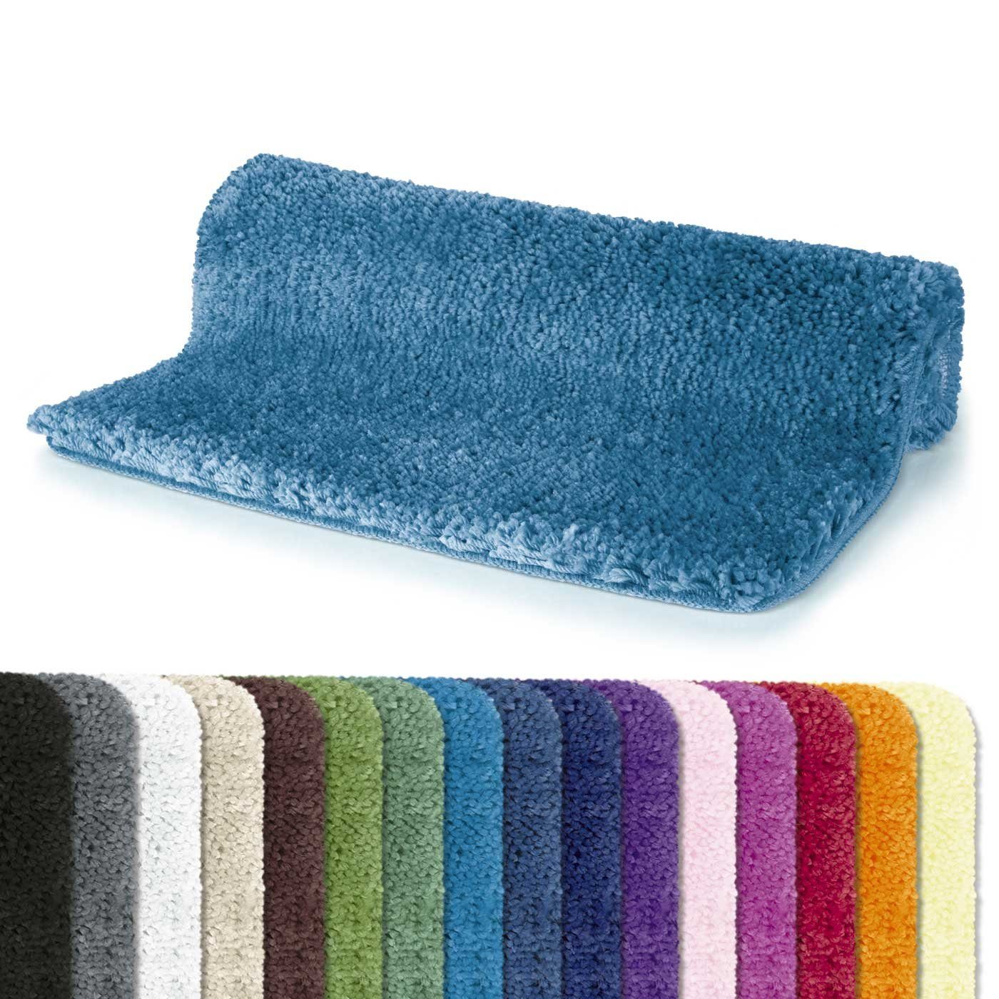 spirella Badematte HIGHLAND, Höhe 40 mm, Badteppich Hochflor, 100% Polyester Microfaser, Anti-Rutsch Beschichtung, für Fußbodenheizung geeignet, waschbar 40°, schnelltrocknend, Polyester, rechteckig, Rutschhemmende Unterseite aus Latex, Maschinenwaschbar, Schnelltrocknend