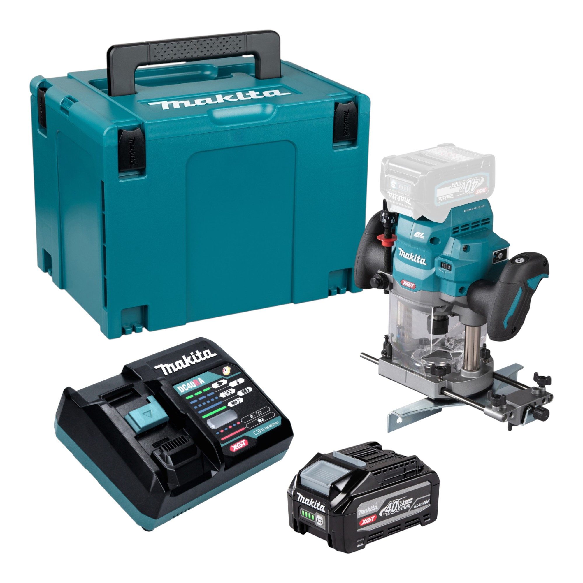 Makita Oberfräse RP 001 GU101 40V max. 12 mm + 1x Akku 4,0 Ah + Ladegerät + Makpac