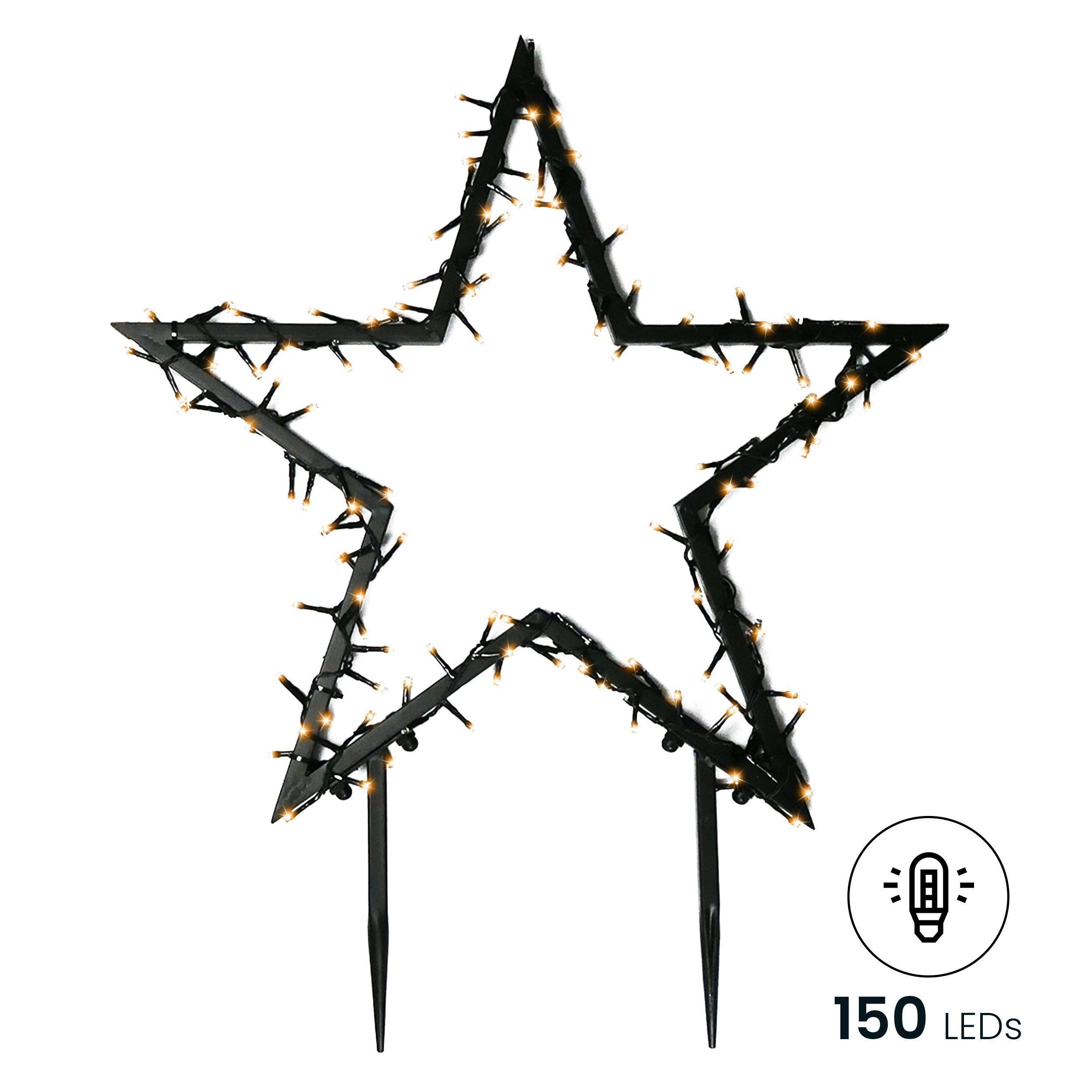 Gartenpirat LED-Stern für außen Gartenstern Ø 60-150 cm mit LED-Beleuchtung Weihnachtsdeko, LED Lichterkette, Warmweiß, Metall Rahmen schwarz; IP44 Adapter; 6/18Timer; 5m Kabel, schwarz