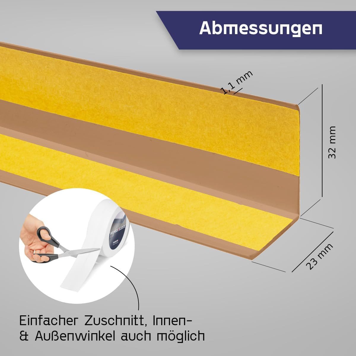 HOLZBRINK Sockelleiste PVC Weichsockelleiste selbstklebend 32x23mm Eiche Hell, L: 500 cm, 5m Rolle, Küchenabschlussleiste Arbeitsplatte, Fensterleiste, Fensterabdichtung