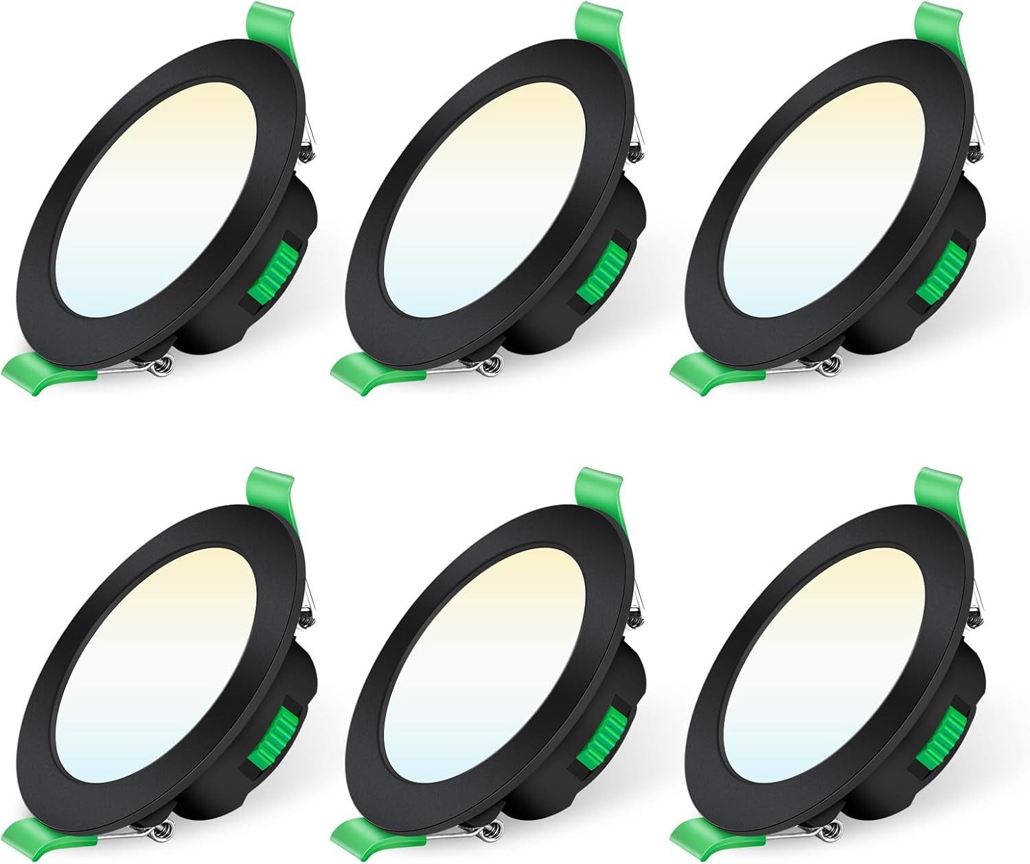 ALUSSO LED Einbaustrahler 6er-Set, 7W Decken Leuchte, 68mm Flach Strahler Dimmbar Spot, Helligkeit von 10 % bis 100 %, Rund, Schwarz