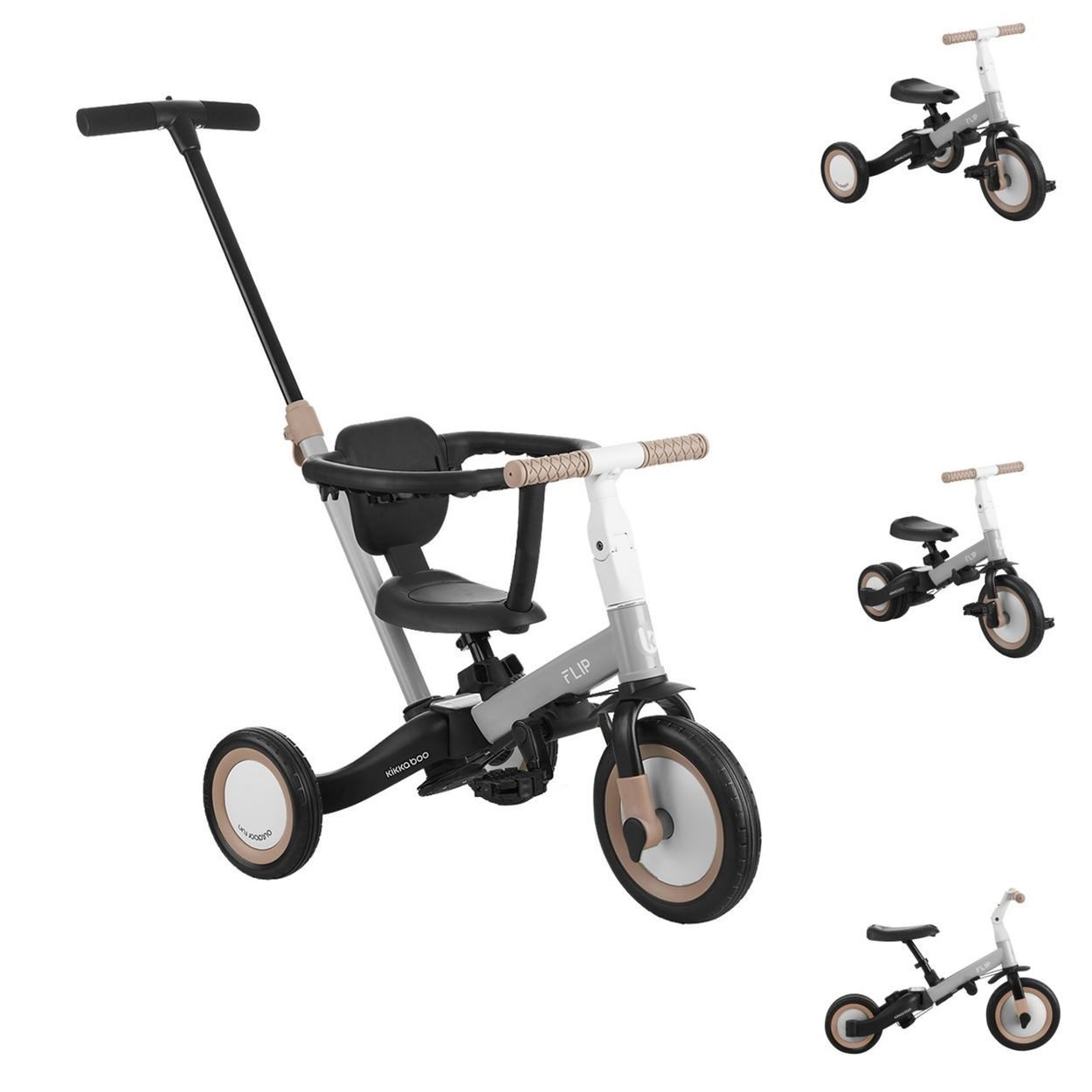 Kikkaboo Dreirad Flip 5 in 1, Laufradfunktion, Stahlrahmen, rutschfeste Griffe, Fußstütze, 25 kg