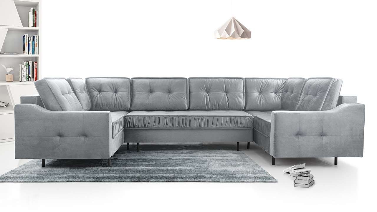 MKS MÖBEL Ecksofa ABETO U, Wohnlandschaft - U-Form Couch mit Schlaffunktion - Bettsofa Grau Monolith