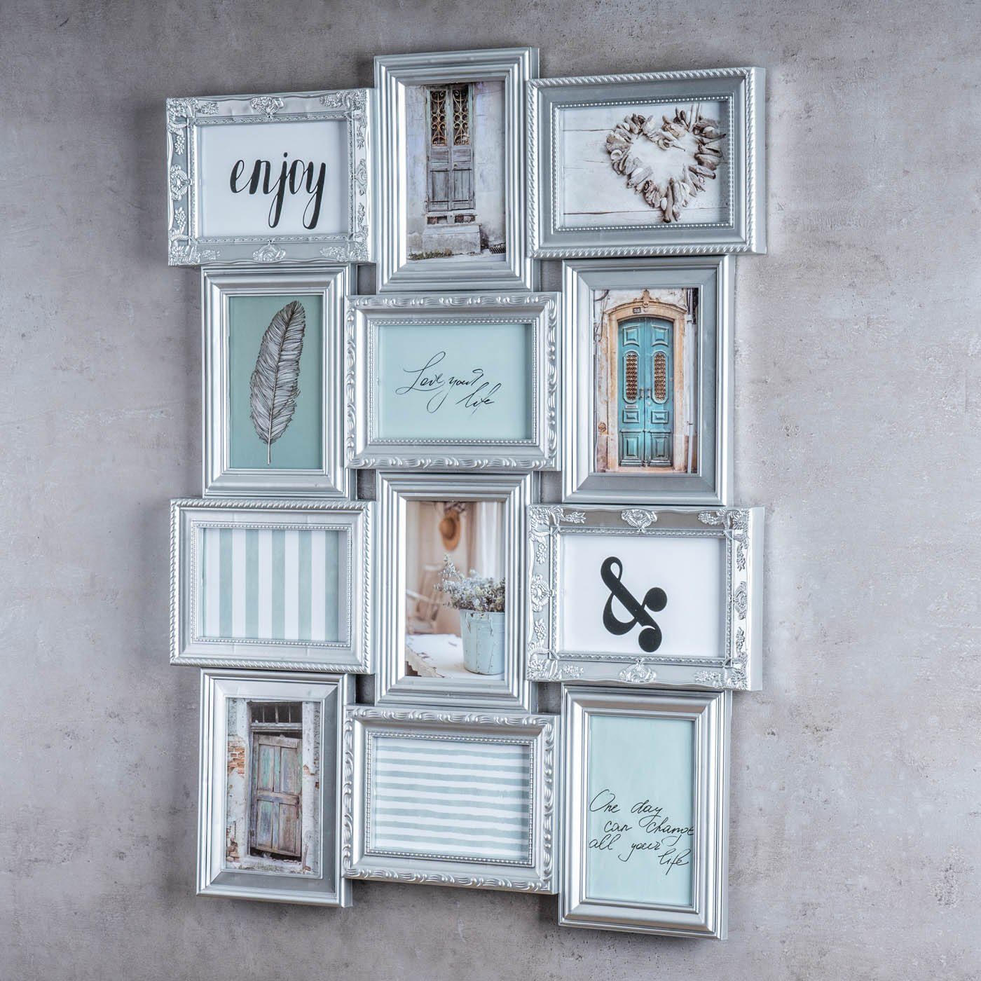 Levandeo® Bilderrahmen Collage, Bilderrahmen 12 Fotos 10x15cm Silber Barock günstig online kaufen