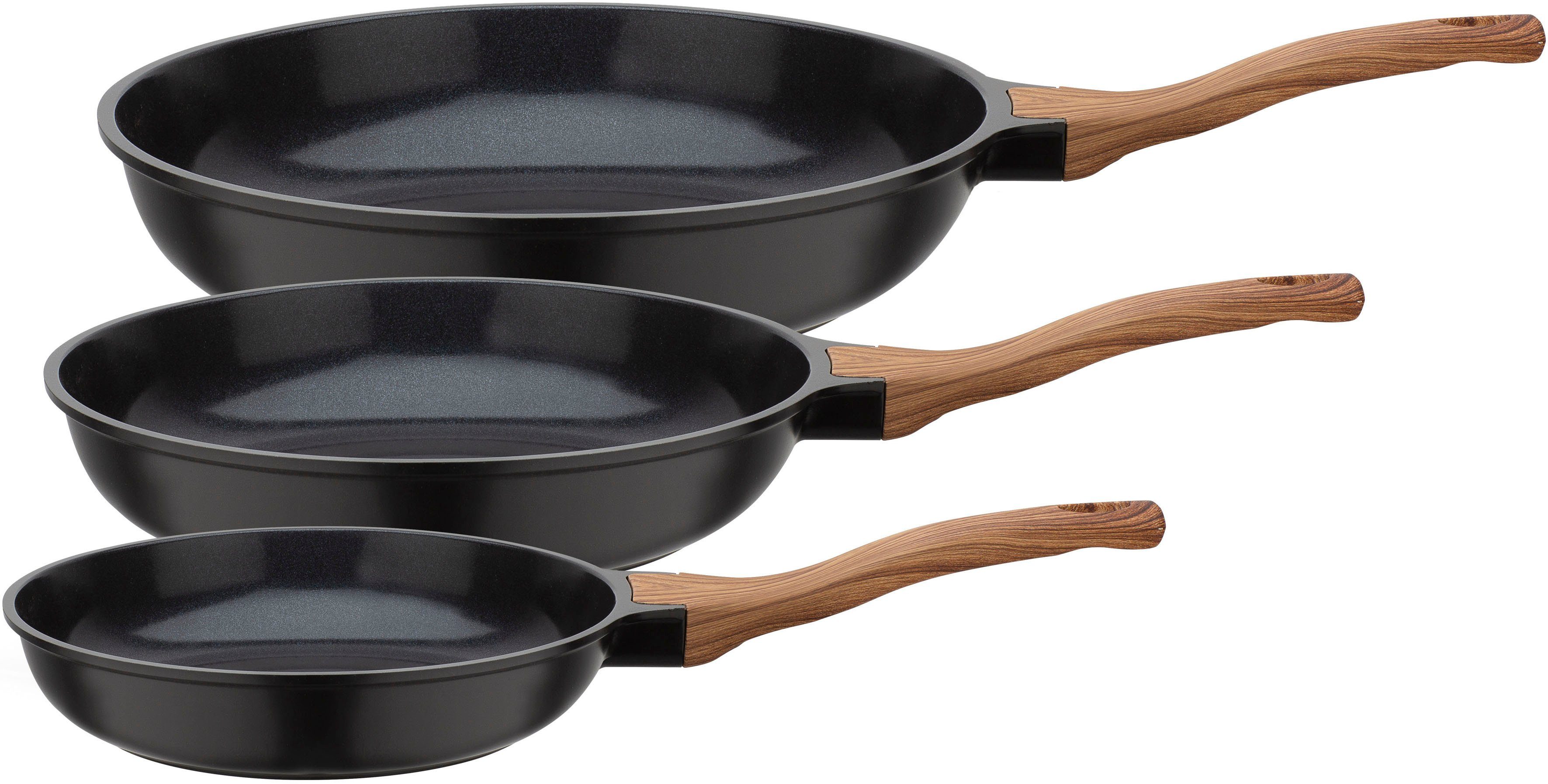GSW Сковороды-Set Natural Fit, Aluminiumguss (Set, 3-tlg., 1x Pfanne 20cm, 24cm, 28cm), mit neuartiger PFAS-freien Antihaft-Versiegelung, Induktion