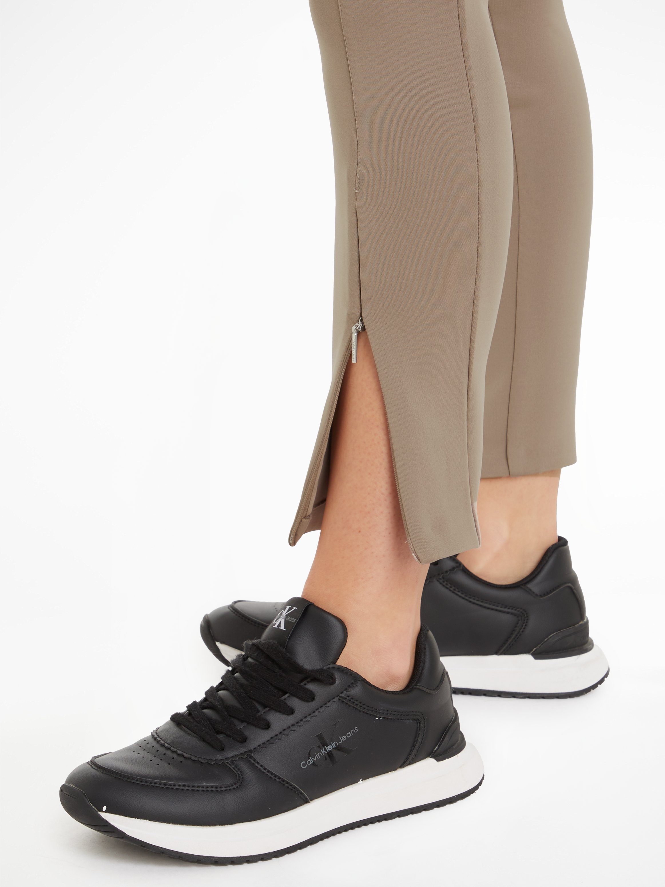 Calvin Klein Leggings Reißverschluss LEGGING mit TECHNICAL KNIT am grey Beinabschluss