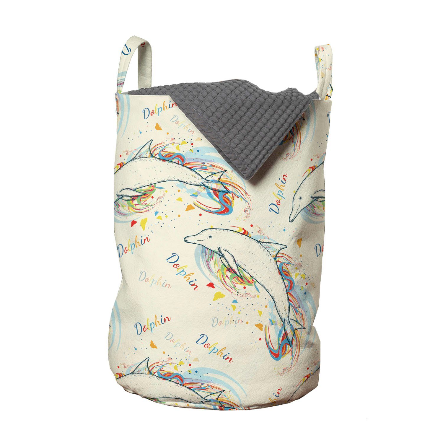 Abakuhaus Wäschesäckchen Wäschekorb mit Griffen Kordelzugverschluss für Waschsalons, ocean Life Schwimmen-Delphine