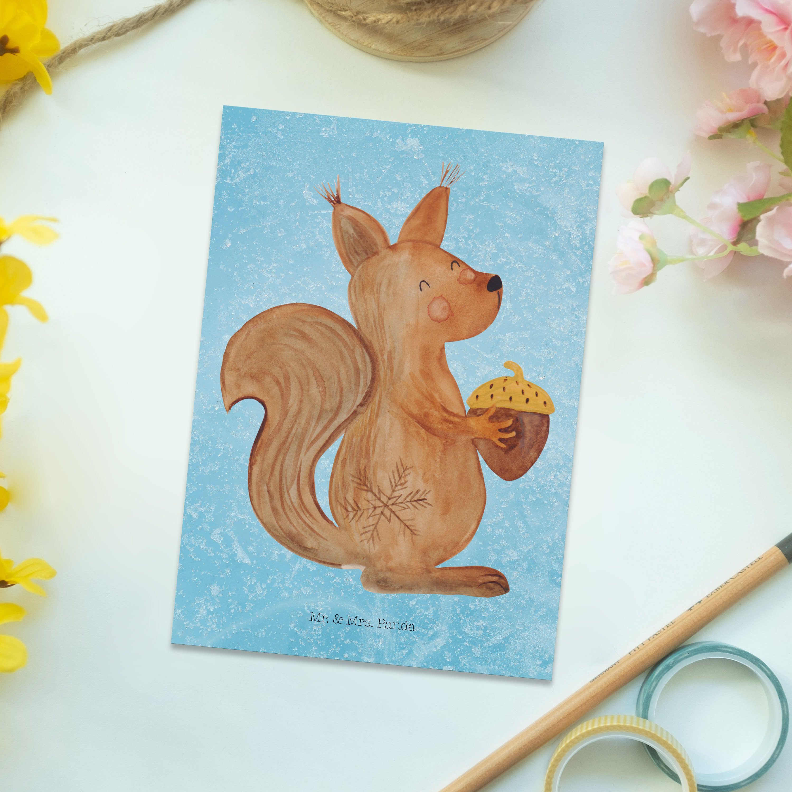 Mr. & Mrs. Weihnachtszeit Eichhörnchen Eisblau Geburtst Postkarte - - Geschenk, Grußkarte, Panda