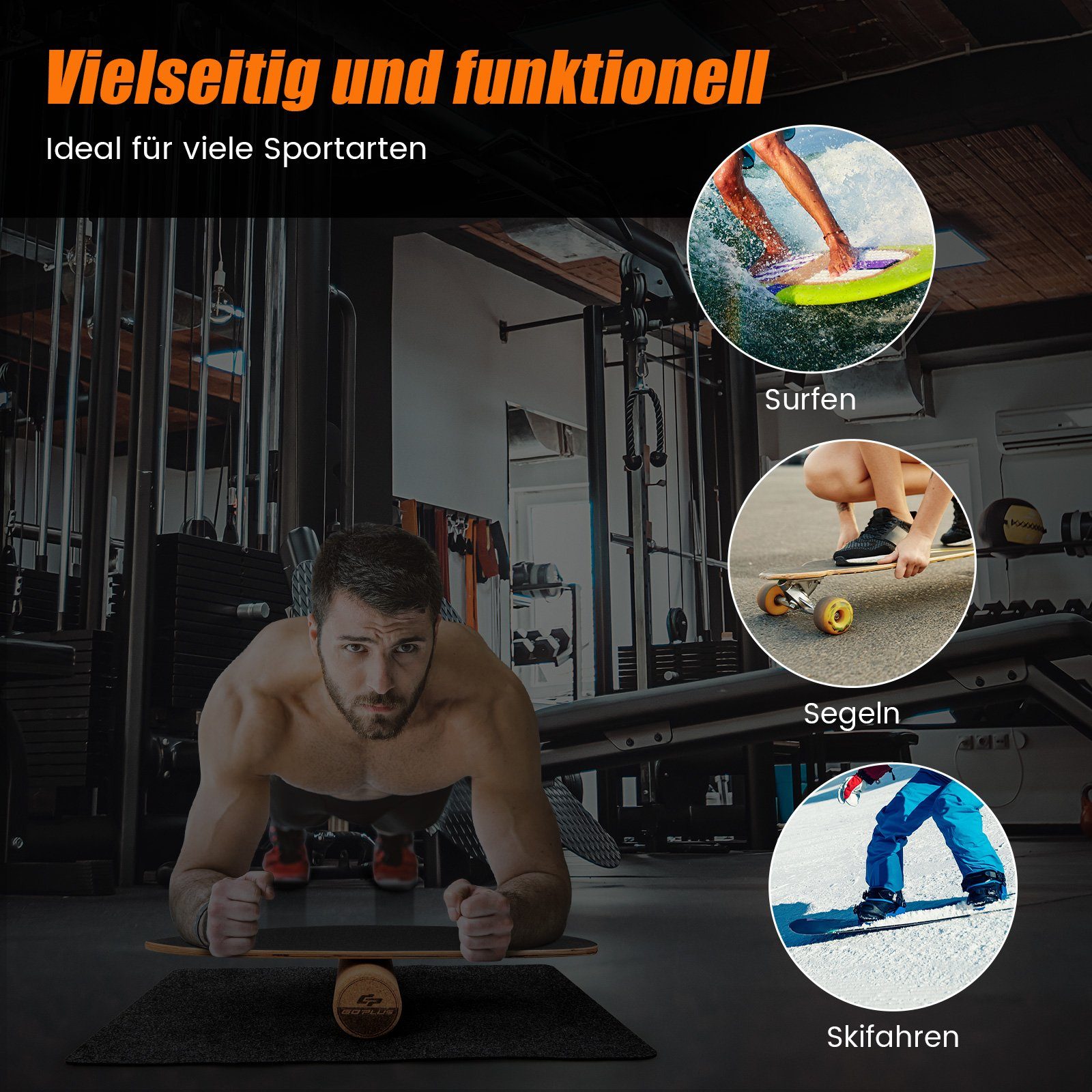 COSTWAY Balanceboard, aus Holz, für zuhause, inkl. Korkrolle, bis 227kg