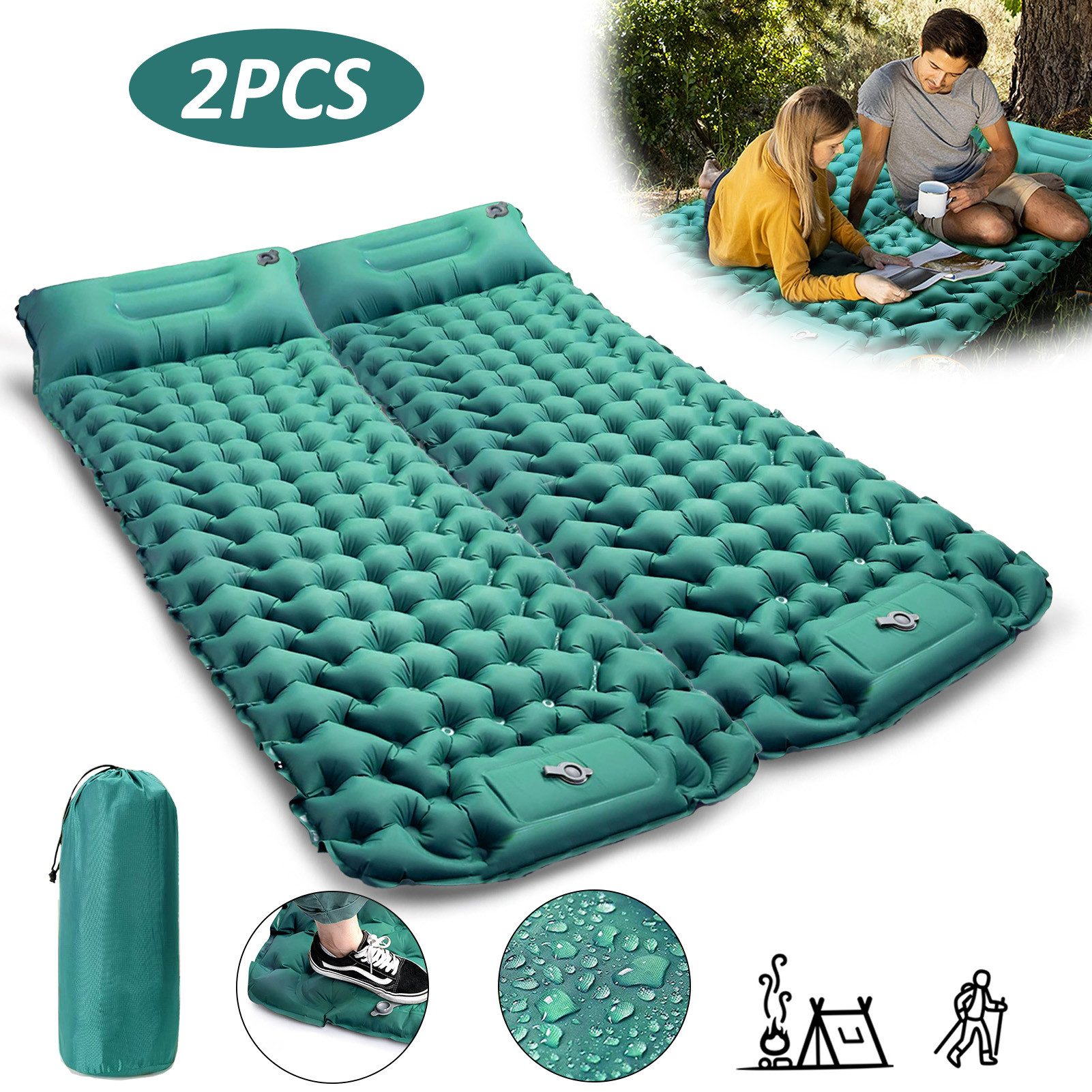 CALIYO Isomatte 2-Tlg Isomatte Outdoor, Isomatte Ultraleicht, Isomatte Camping Outdoor, (2-tlg., Isomatte Camping mit Fußpresse Pumpe und Kissen), erschleißfest/wasserabweisend/reißfestigkeit