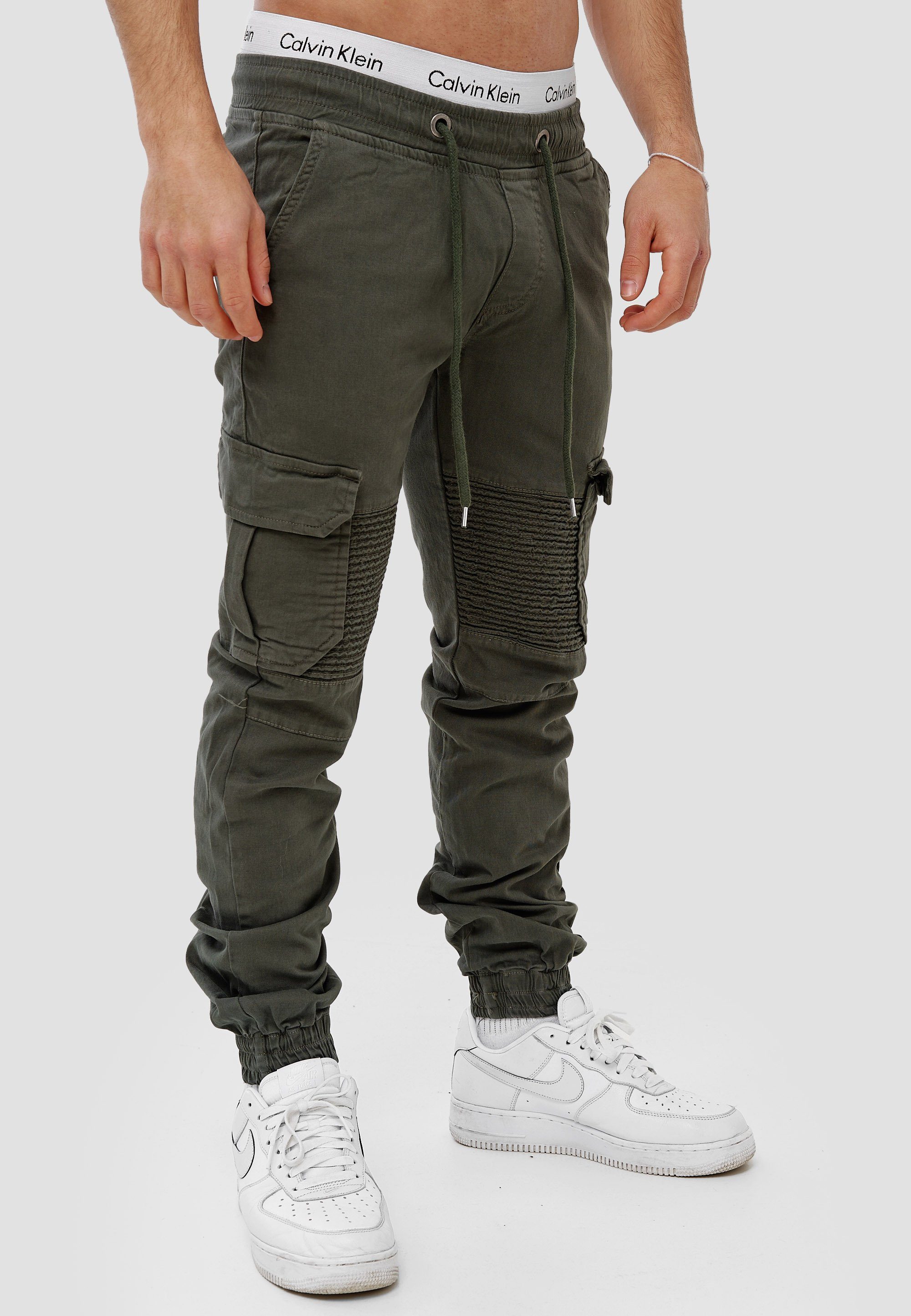 Freizeit 1-tlg) (Chino Khaki Straight-Jeans OneRedox Cargohose Business Streetwear, H-3414 Casual