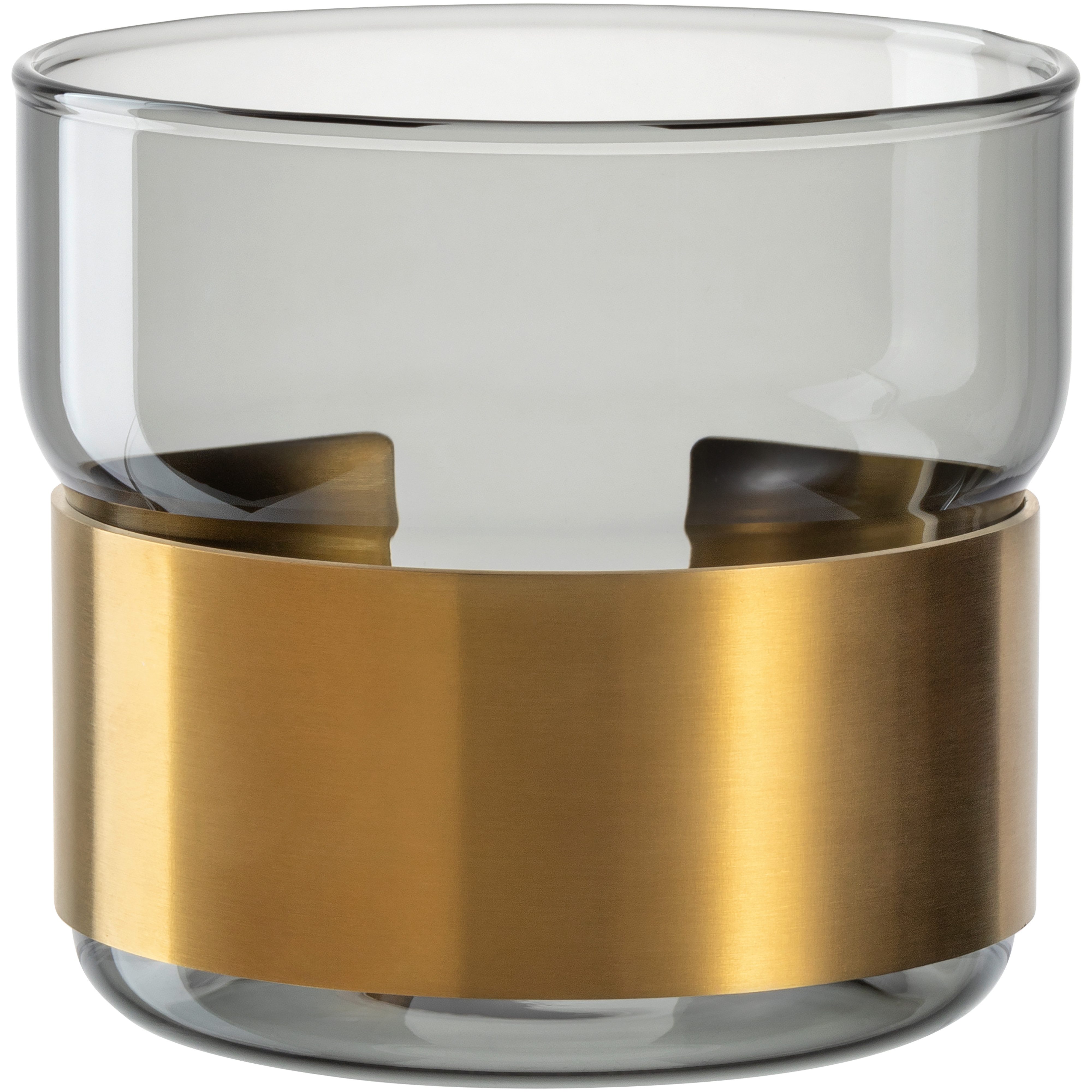 LEONARDO Teelichthalter Silenzio, aus grauem Glas mit goldener Metallspange