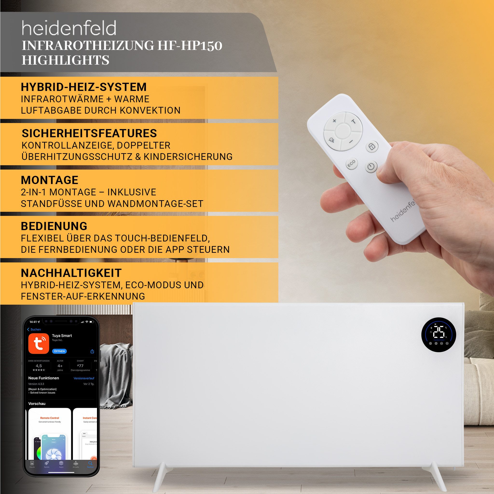 Heidenfeld Infrarotheizung Hybrid HF-HP150 - schnelles günstig online kaufen