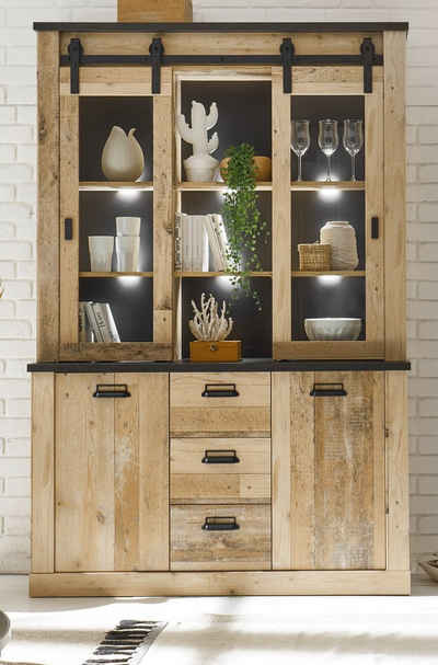 Furn.Design Buffet Stove (Buffetschrank 133 x 201 cm, mit Schiebetüren und Schubladen) Used Wood, Soft-Close