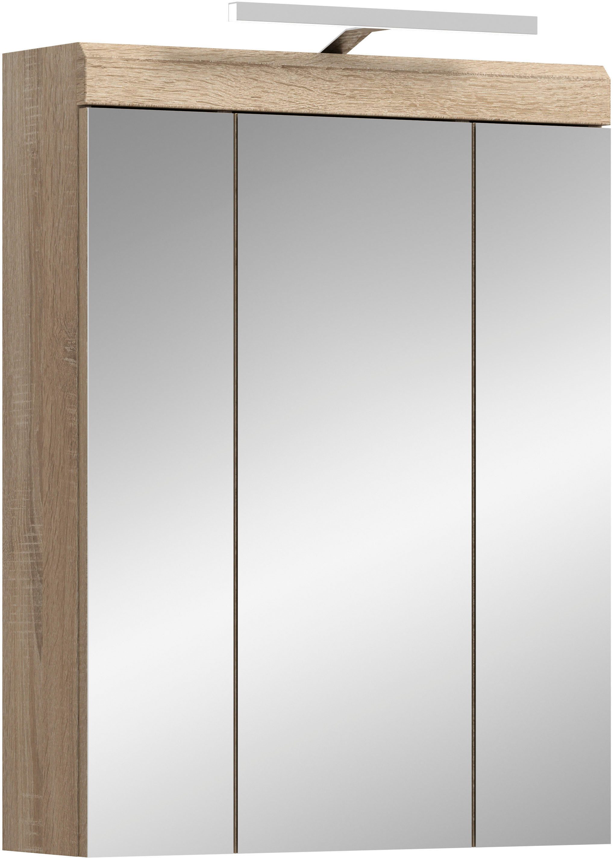 welltime Badezimmerspiegelschrank SIENA, Breite 60cm, inkl. Beleuchtung, 3 Spiegeltüren, 9 Fächer (Set, TOPSELLER) in verschiedenen Farben erhältlich, Badmöbel, Badschrank, Schrank, Bad
