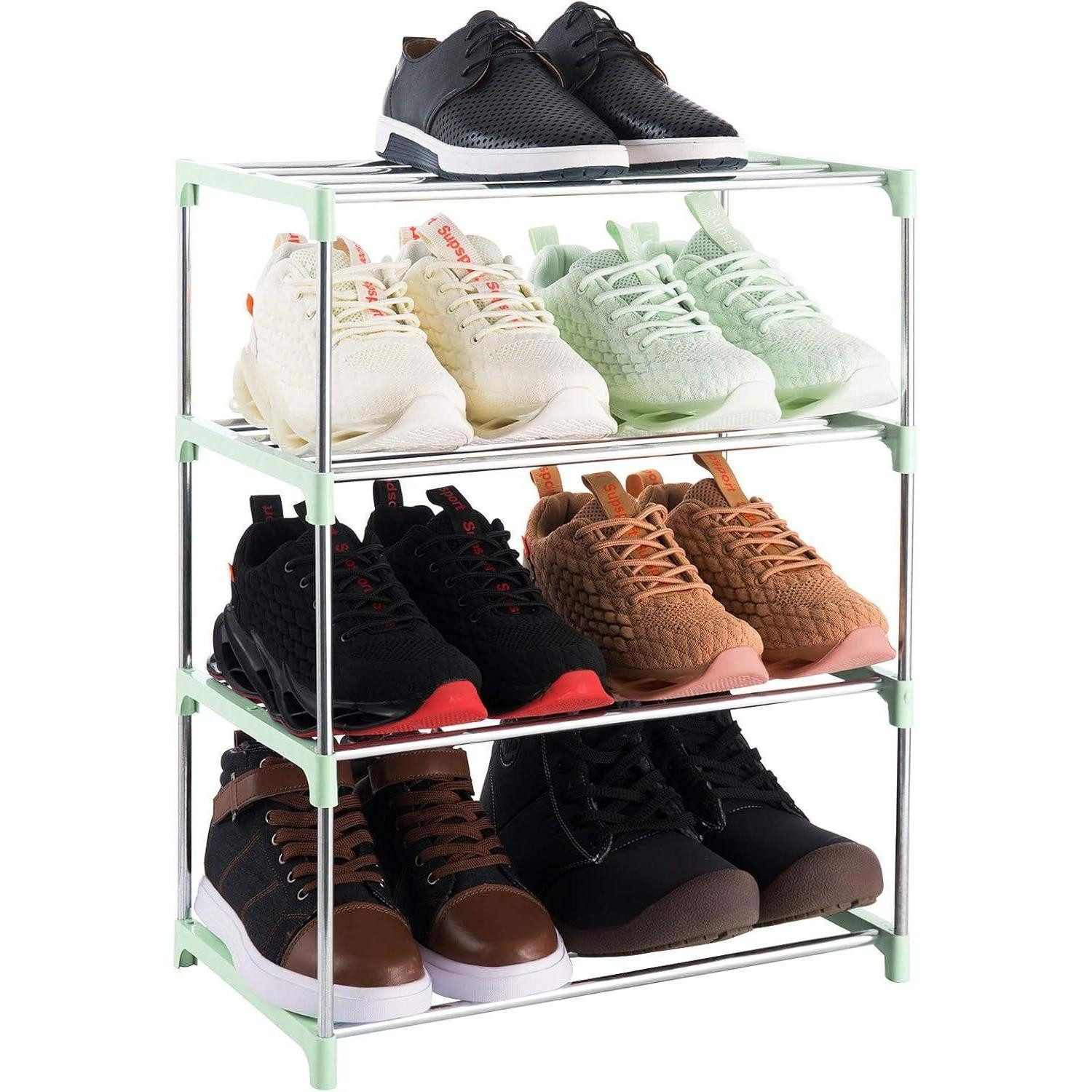 LuxusKollektion Schuhregal Schuhregal 8 Paar Schuhe Schuhablage Schrank 4 Ebenen Grün, 8-tlg.
