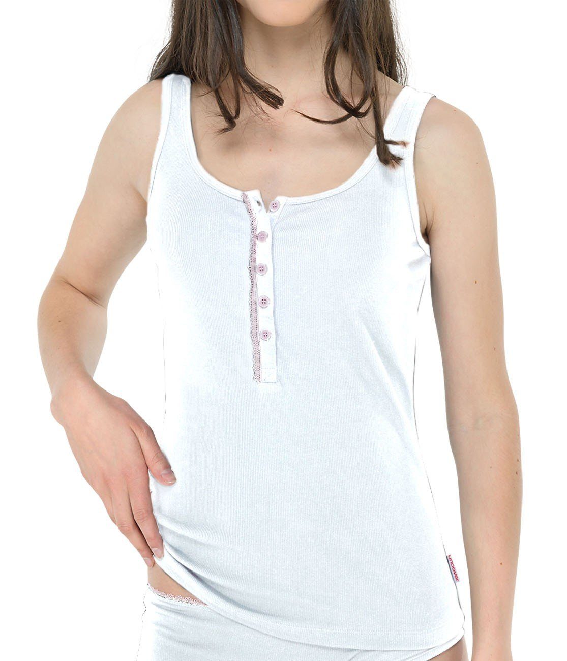 Schiesser Unterhemd Uncover (Set, 1-St., 1er-Pack) Damen Mädchen Unterhemd Tank Top oder Henley Shirt Kurzarm weiss Tank Top