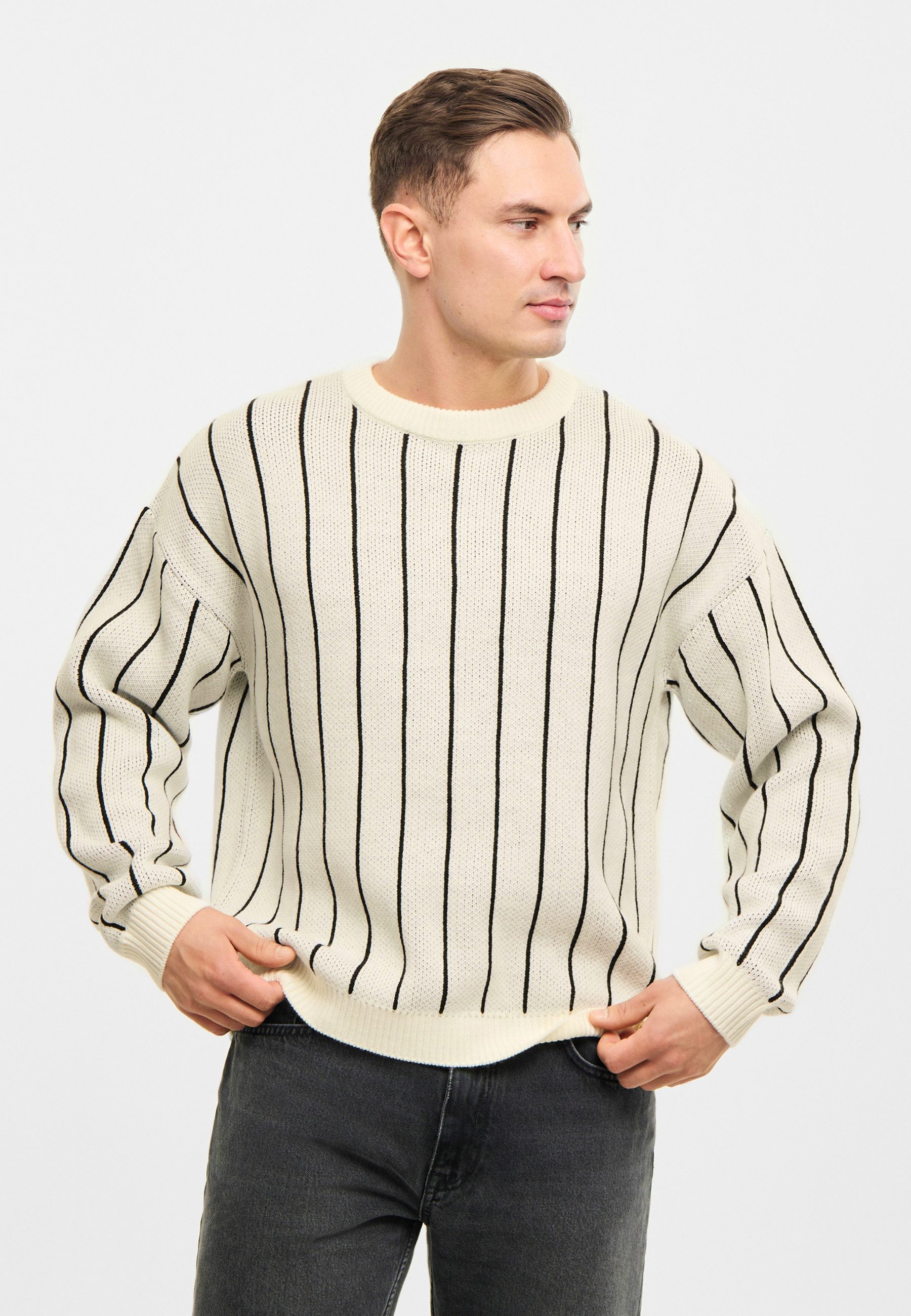 Johnny Urban Strickpullover Levin Pullover (1-tlg) Gestreifter Pulli mit Rundhalsausschnitt, Oversized Fit
