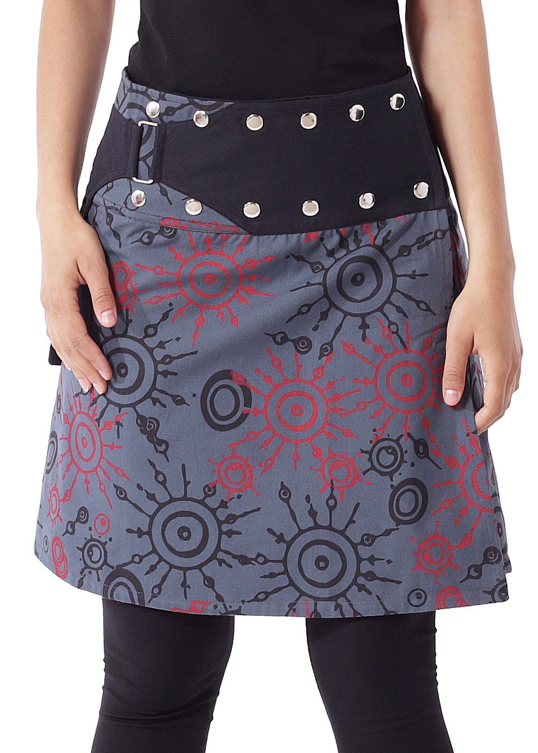 PUREWONDER Wickelrock Damen Rock mit auffälligem Muster und Tasche sk174 Baumwolle Einheitsgröße