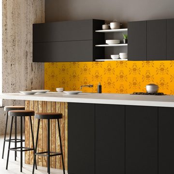 wandmotiv24 Küchenrückwand Barock Gelb Muster, (1-tlg), Premium Hartschaum Nischenrückwand in versch. Größen