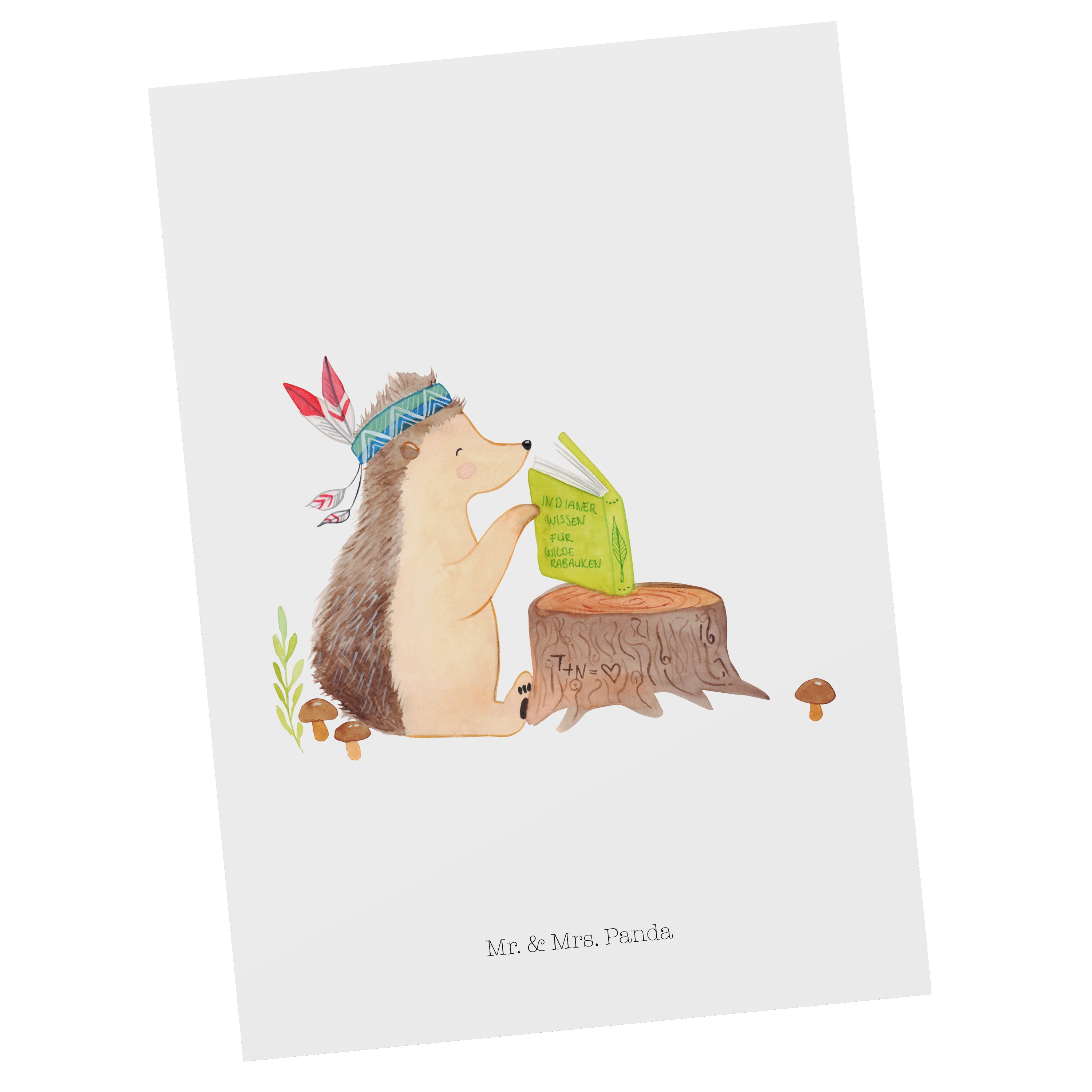 Mr. & Mrs. Panda Postkarte Igel mit Federkopfschmuck - Weiß - Geschenk, Camping, Geschenkkarte