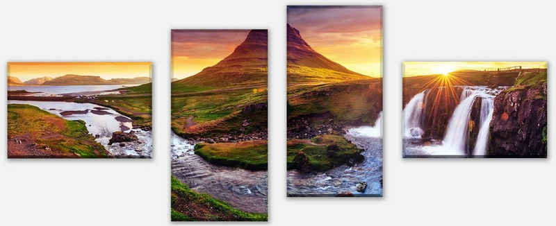wandmotiv24 Mehrteilige Bilder Kirkjufell Berg, Island, Landschaft (Set, 4 St), Wandbild, Wanddeko, Leinwandbilder in versch. Größen