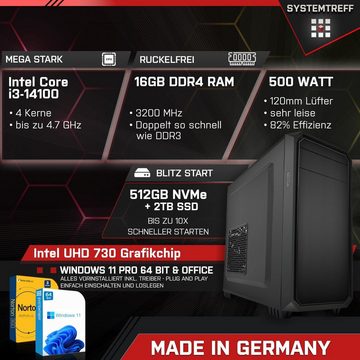 SYSTEMTREFF PC (Intel Core i3 14100, UHD 730, 16 GB RAM, 512, 2000 GB SSD, Luftkühlung, Windows 11, WLAN)