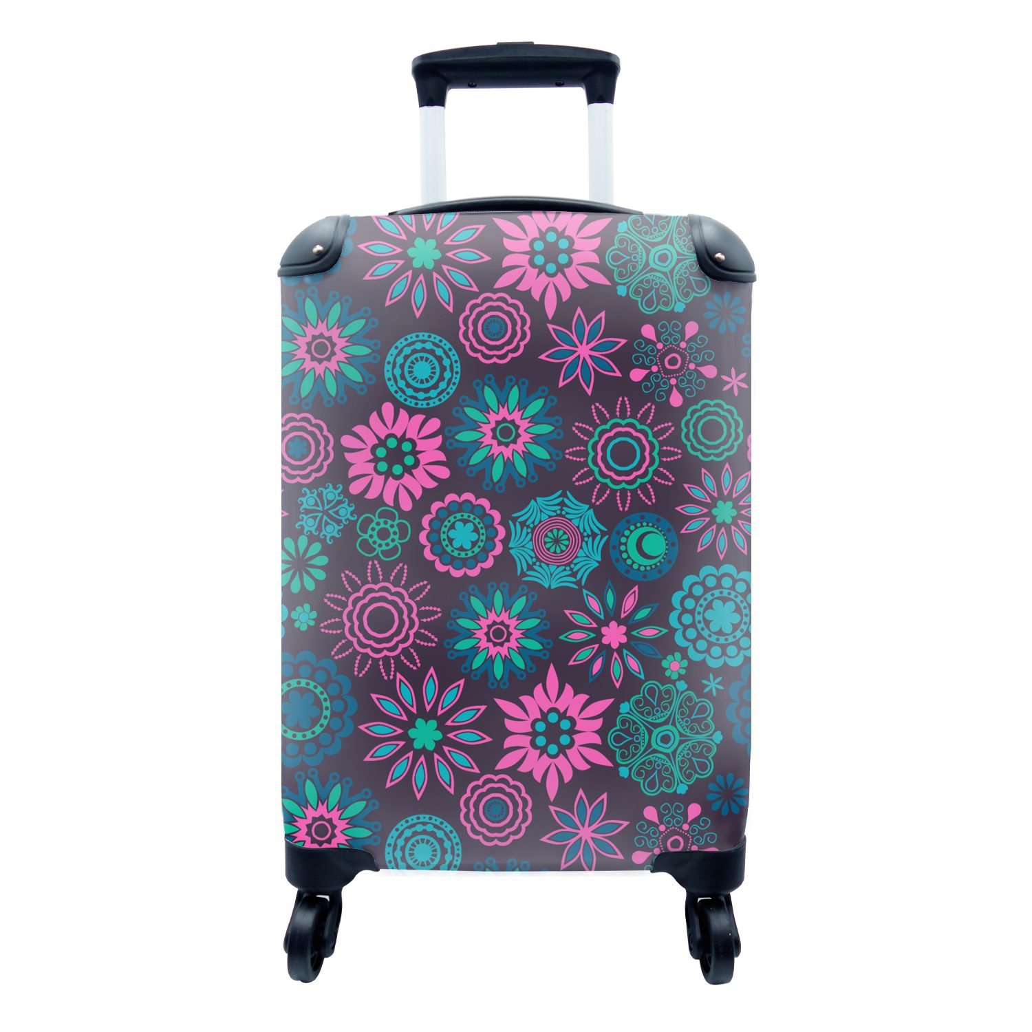 MuchoWow Muster, Ferien, - 4 Reisetasche rollen, Reisekoffer Trolley, - Handgepäckkoffer Handgepäck für Rollen, Blumen mit Neon