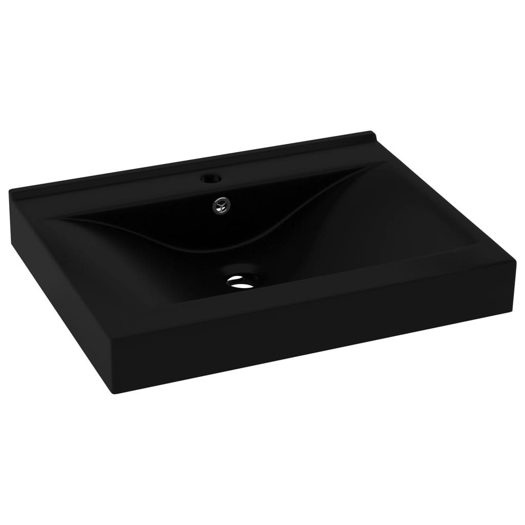 ZMH Waschbecken Aufsatzwaschbecken 60x46 CM Schwarz mit Hahnloch Keramik Badezimmer (Set, 1-St., Einbau- oder Hänge-Waschbecken), Hochwertige Material