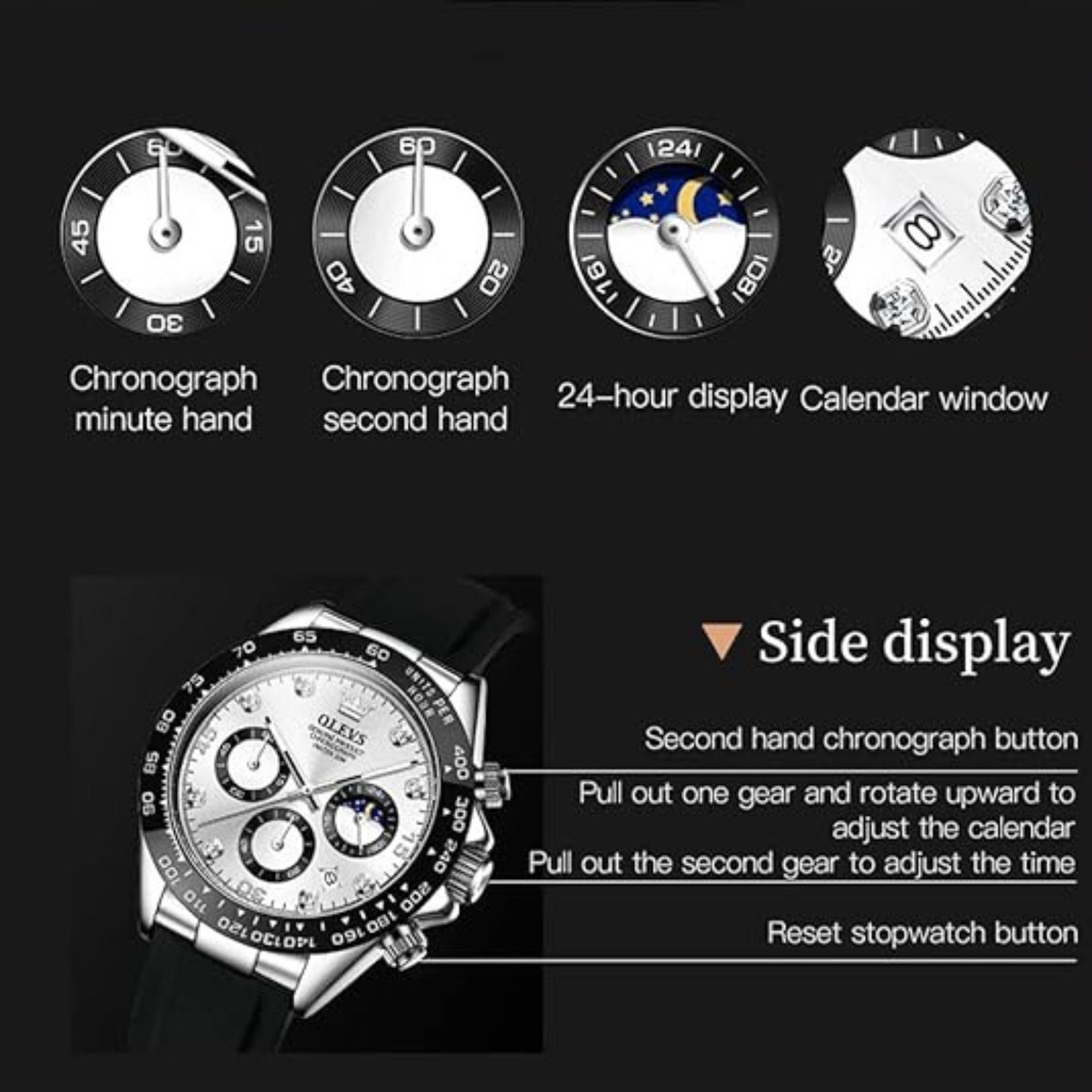 Chronographenuhr, - Luxus-Sport Chronograph-Uhr, (Spar Chronograph Set, 2875 englischer Manike Quarzuhr Manike und Anleitung), mit Sekundenzifferblatt deutscher Quarzuhr kleines