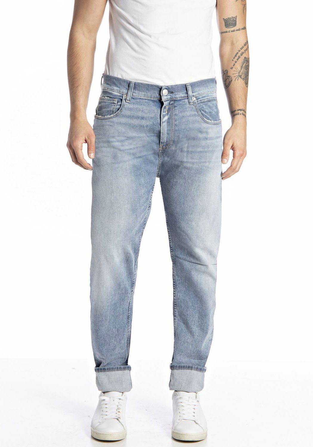 Tapered-fit-Jeans SANDOT mit light Replay blue Abriebeffekten
