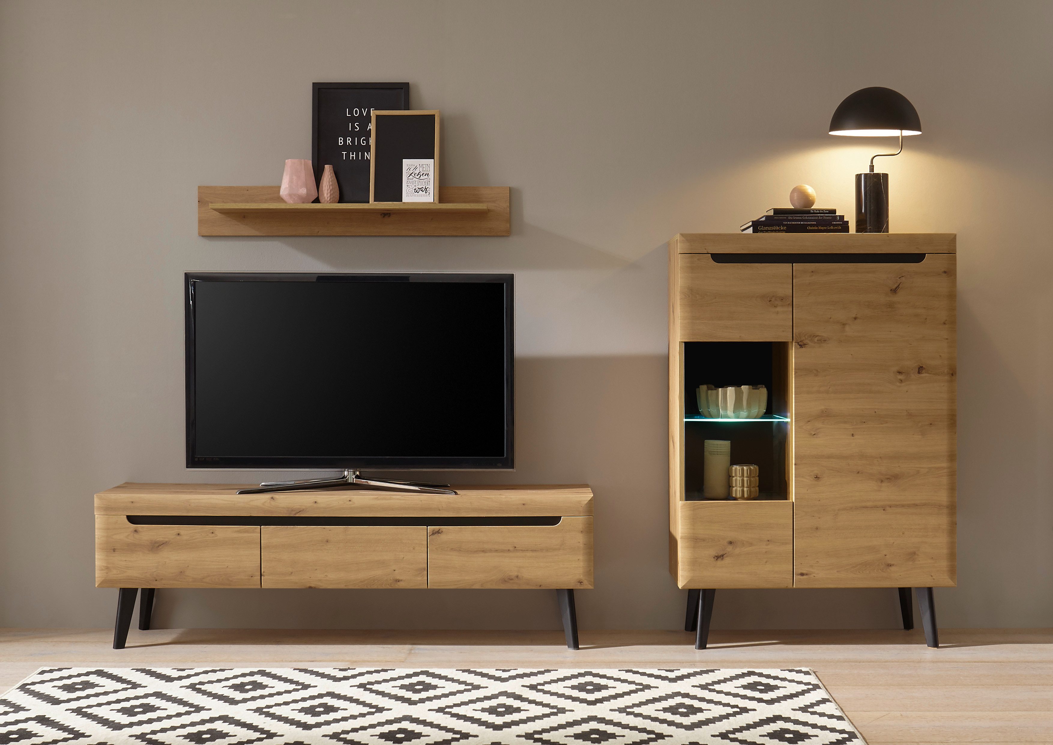 99rooms Wohnwand Tasania, (Set (3-St), Wohnmöbel), mit viel Stauraum, wahlweise mit LED-Beleuchtung