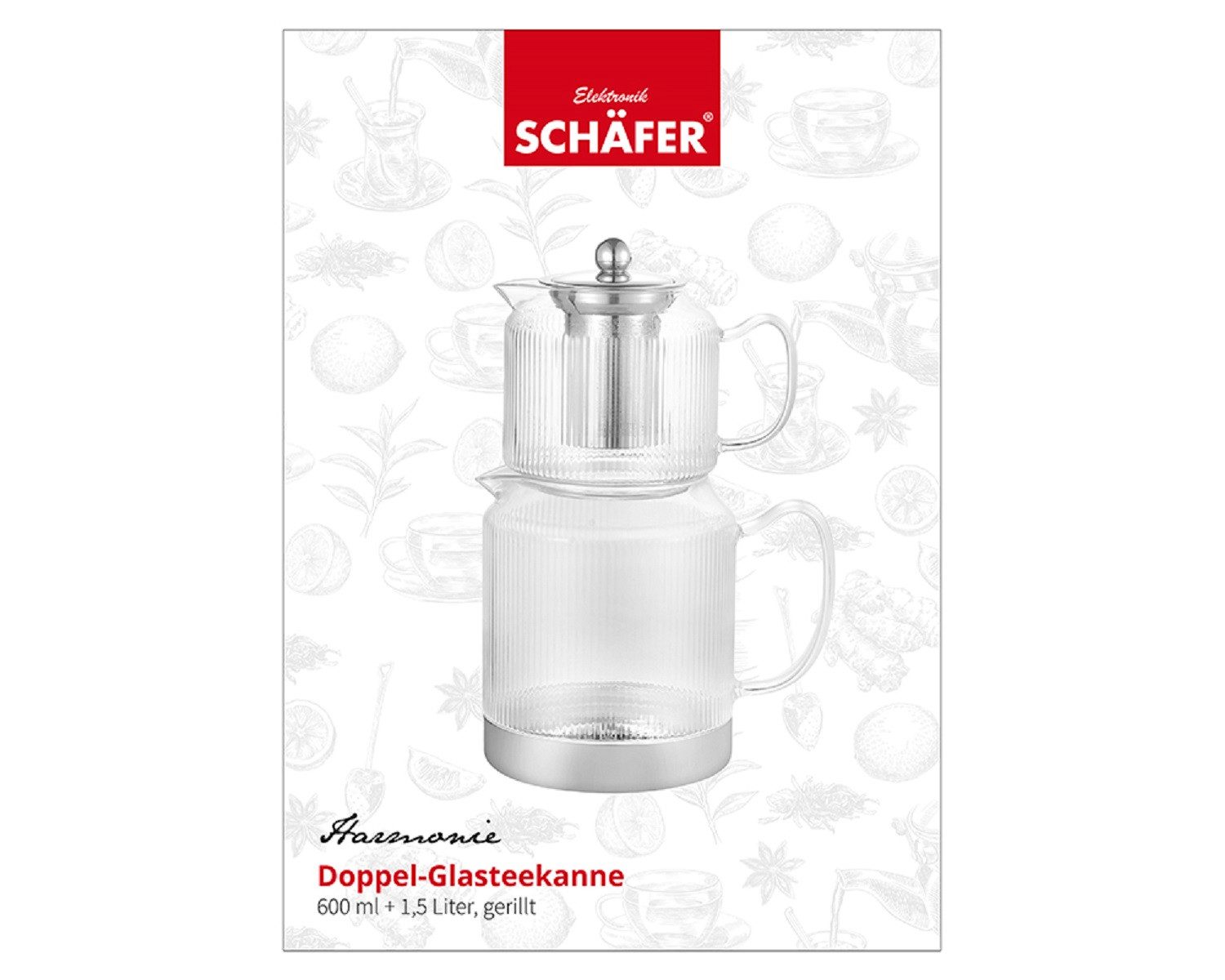 Schäfer Elektronik Caydanlik-Teekanne Teekannen-Set aus Glas mit Edelstahlfuß 600 ml & 1,5 L