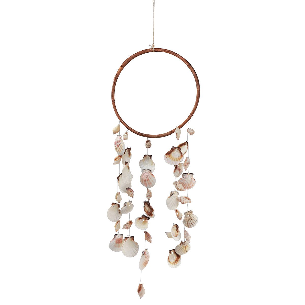 Bastelnaturmaterial Maritimes Windspiel Muscheln Holzring Naturdeko Ø20cm H66cm