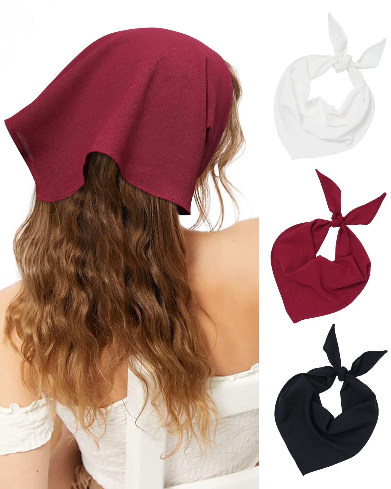Zaewry Kopftuch 3-teiliges Damen-Set Haarband und Kopftuch, Boho-Stil Kopftuch, (3-St), gebundenes Dreieckstuch, Dreieckshalsband, Dreiecksschal