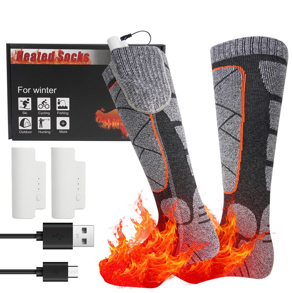 AKKEE Funktionssocken Heizsocken Elektrisch Wiederaufladbarer Fußwärmer für den Winter Elektrisch beheizbare Unisex-Socken mit 3 …