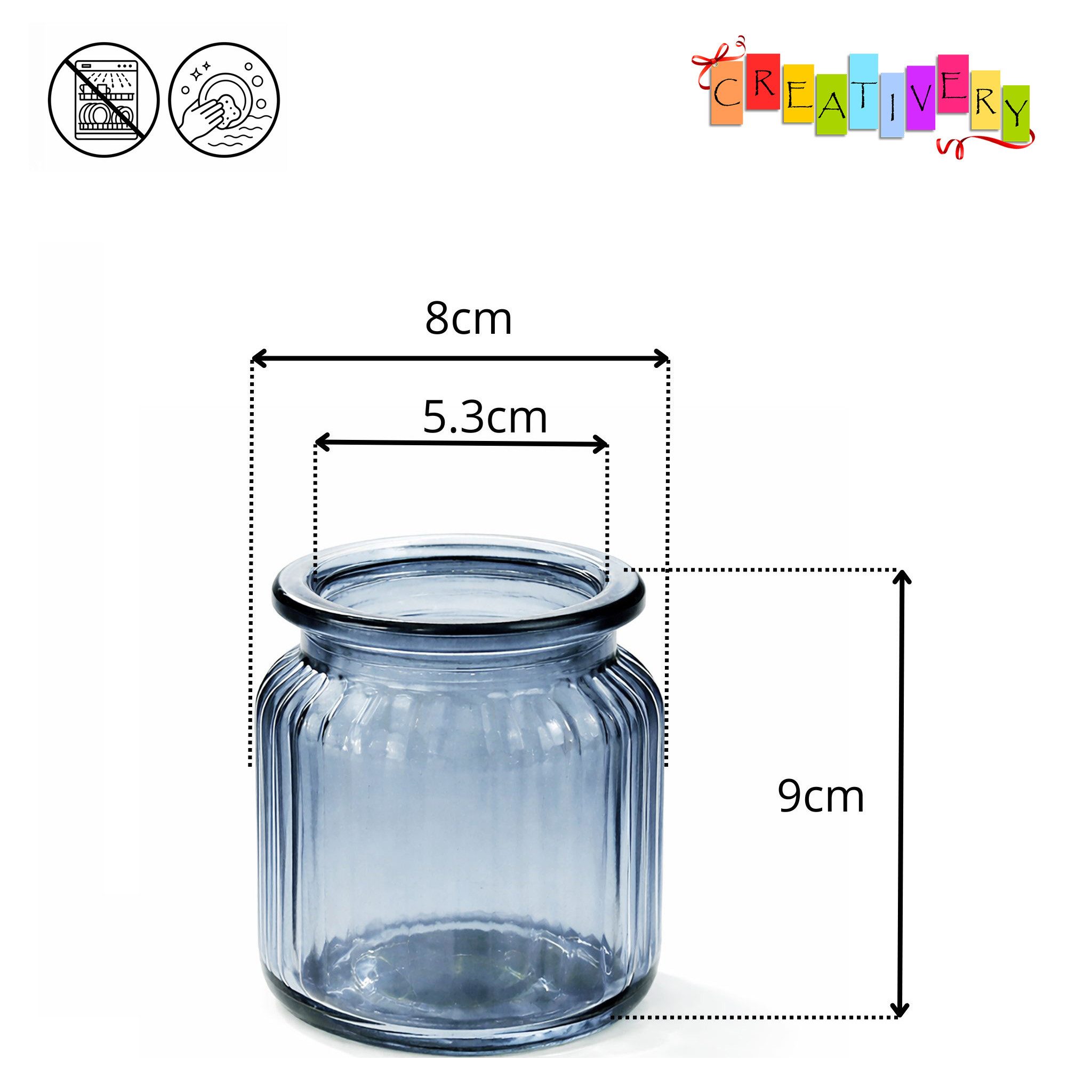 Creativery Papierserviette, Windlicht Glas gerillt 8x9cm 4er Set dunkelblau