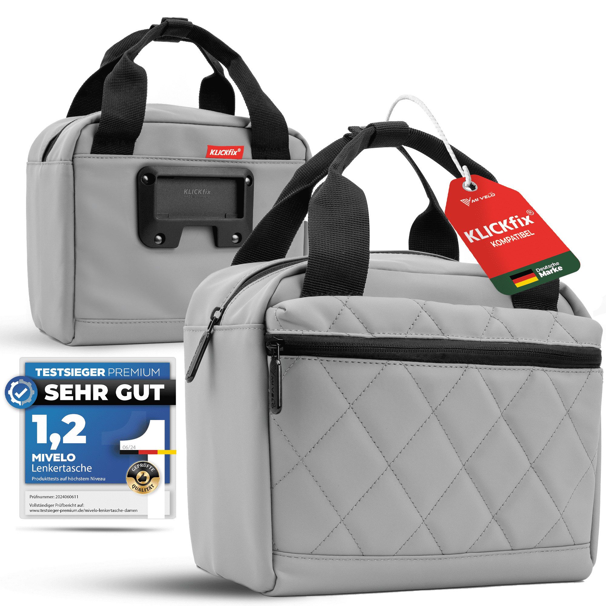 MIVELO Lenkertasche Fahrradtasche Lenker für KLICKfix, Fahrrad Tasche inkl. Regenschutz, KLICKfix kompatibel