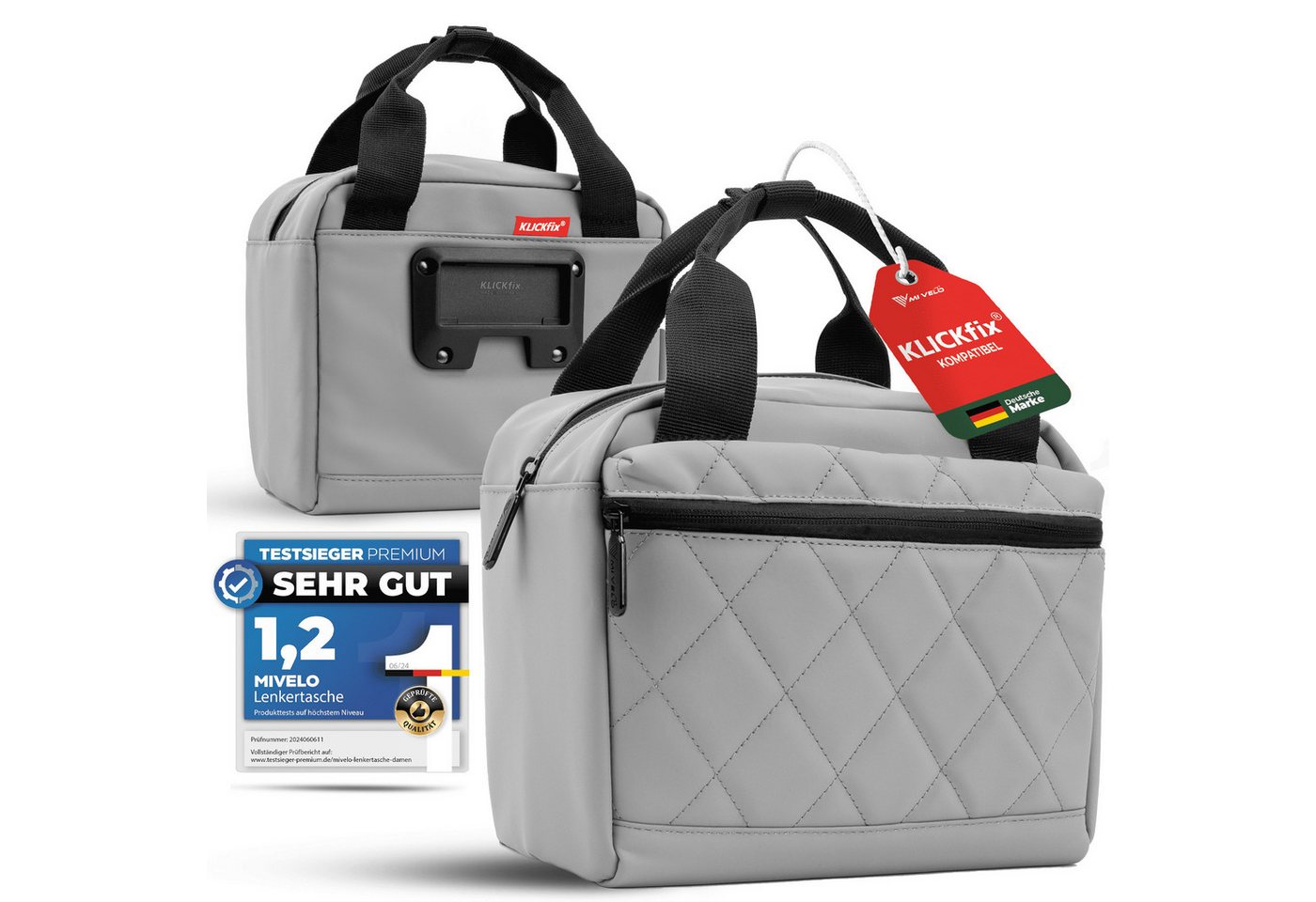 MIVELO Lenkertasche Fahrradtasche Lenker für KLICKfix, Fahrrad Tasche inkl. Regenschutz, KLICKfix kompatibel