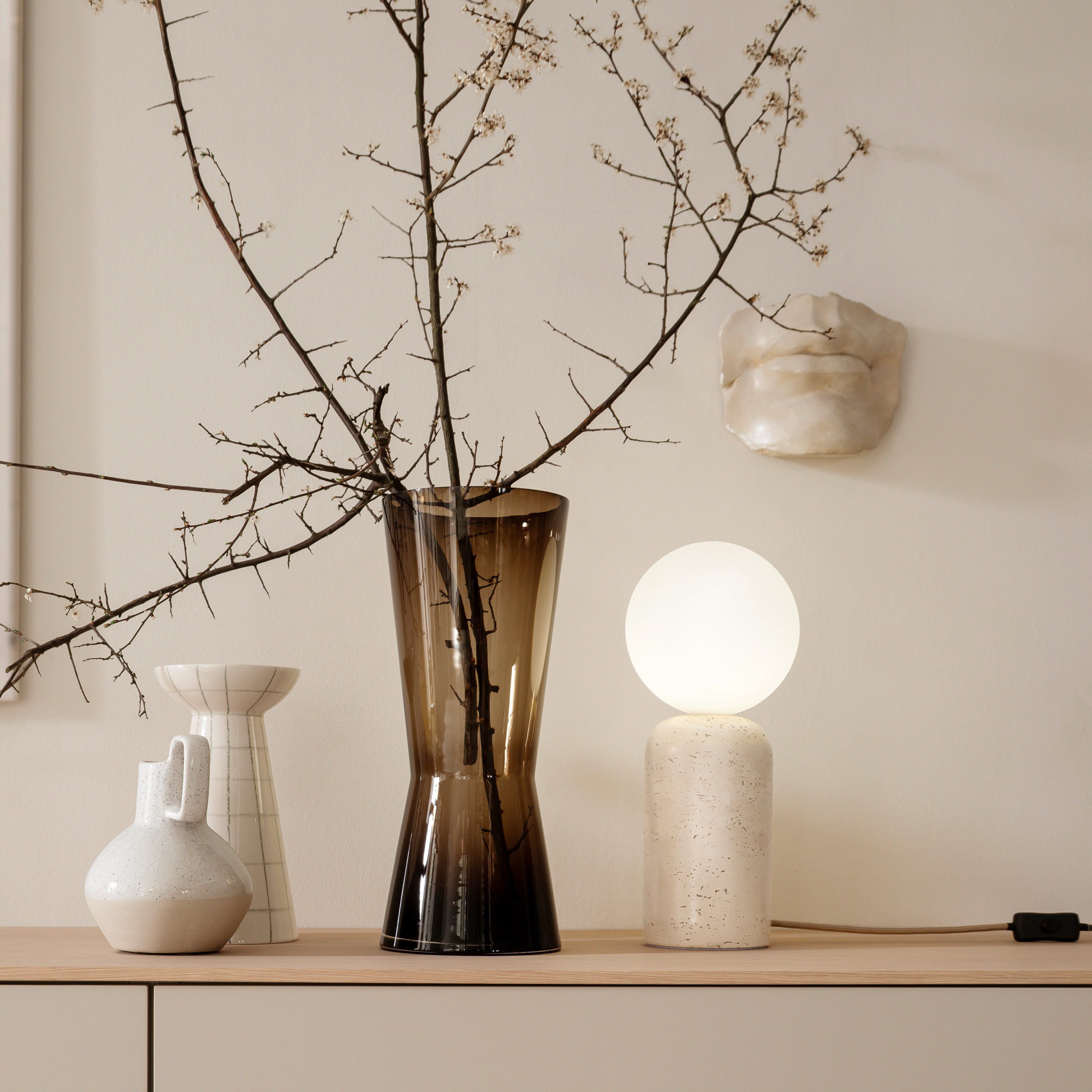 SCHÖNER WOHNEN-Kollektion LED Tischleuchte TRAVENTA, Ein-/Ausschalter, ohne Leuchtmittel, SCHÖNER WOHNEN Kollektion, Travertinoptik, Downlight