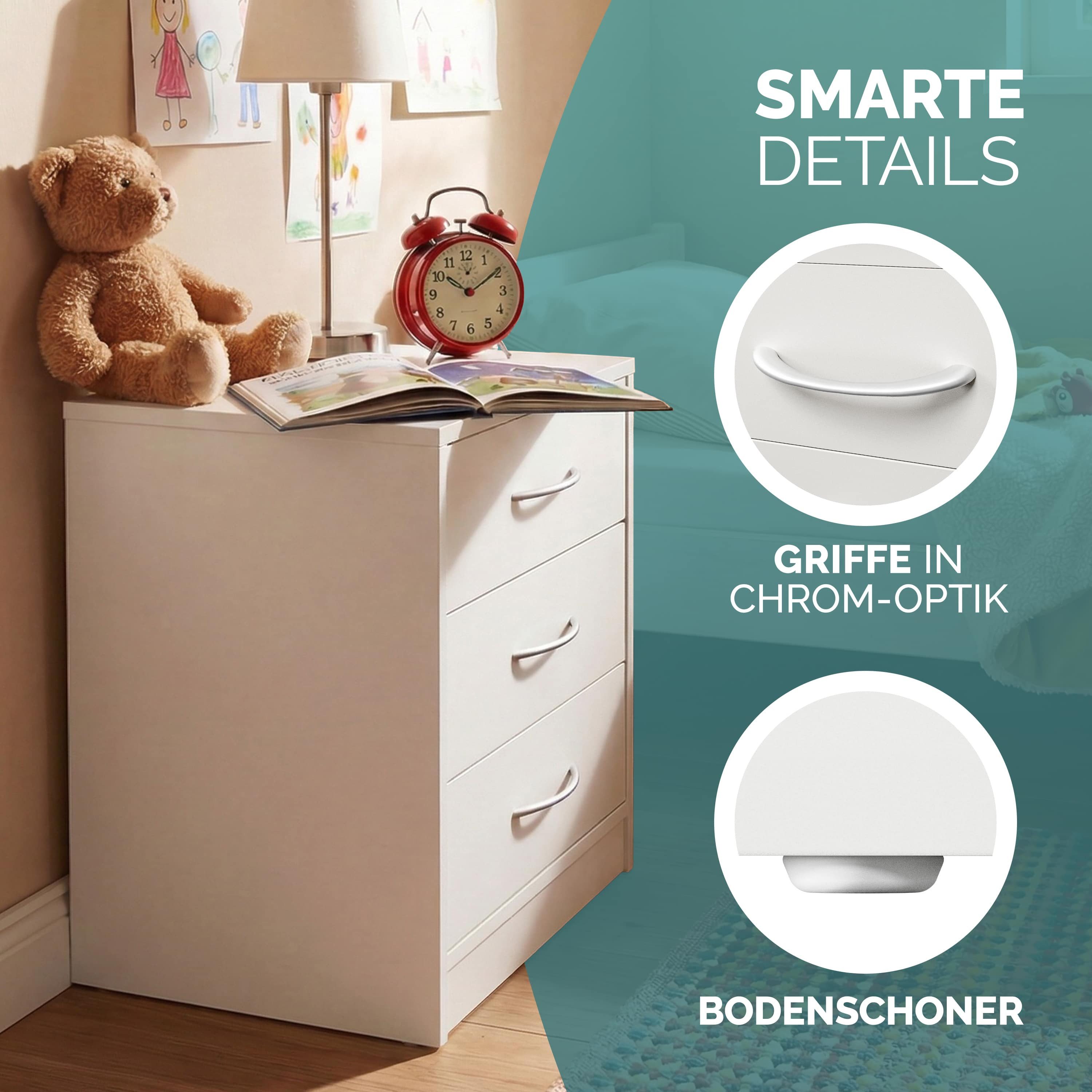 Casaria Nachttisch Eloise (2-St), CASARIA® 2x Nachttisch Eloise weiß LED