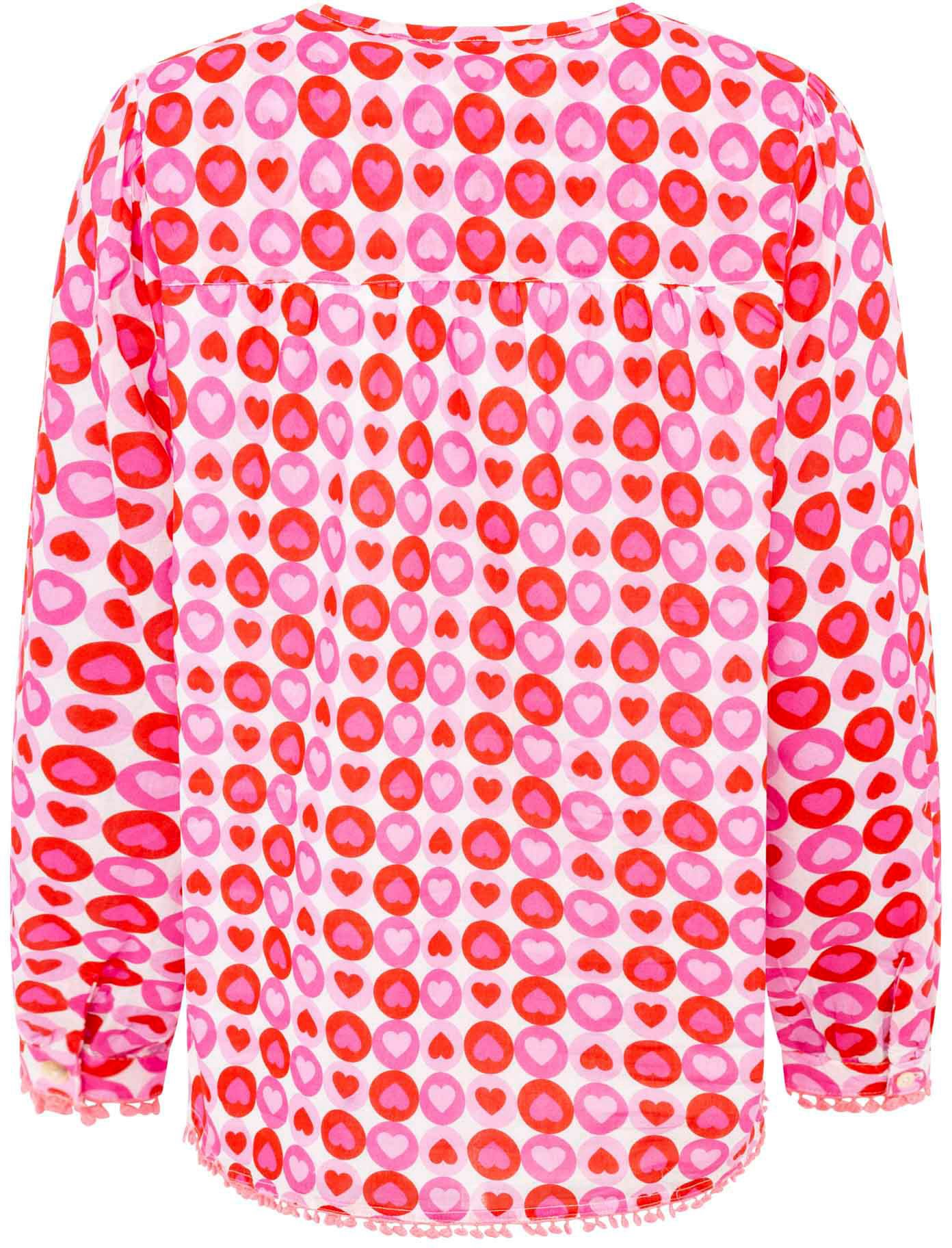 Zwillingsherz Shirtbluse Blumenmuster, Tasseln,Pom Pom Besatz, Langarm günstig online kaufen