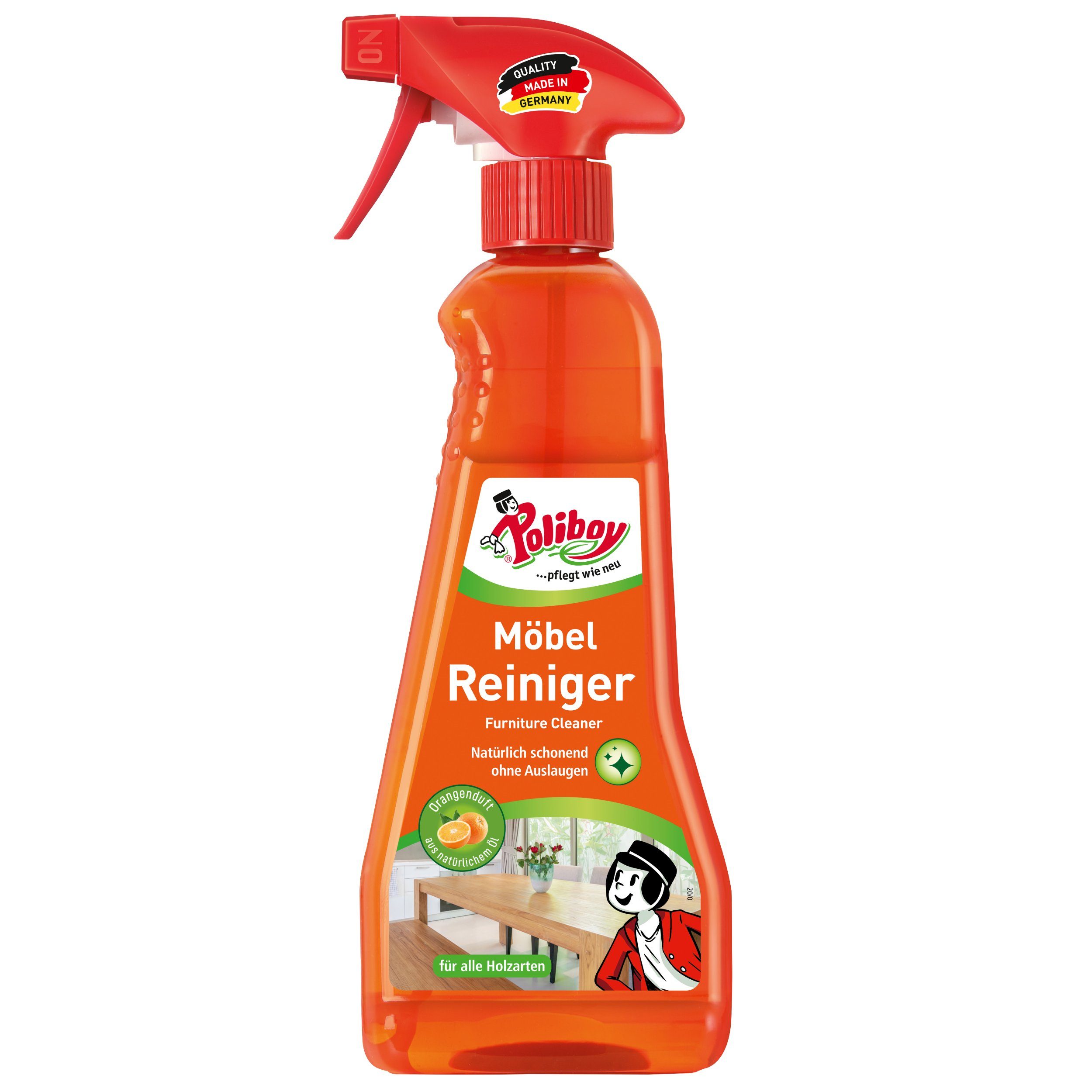 poliboy Möbel Intensiv Sprühflasche für alle Holzarten - 375ml Möbelreiniger (schnelle und einfache Reinigung und Pflege - Made in Germany)