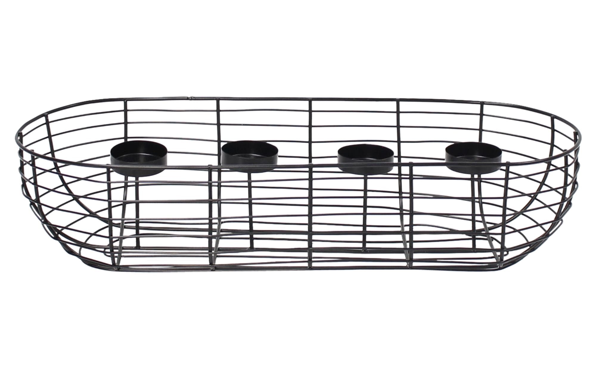 Dekoleidenschaft Dekokorb "Candela" Metall, schwarz, 4 Kerzenhalter, Alternative Adventskranz, / Weihnachtskranz, Kerzenständer, 50 cm lang, Metallkorb