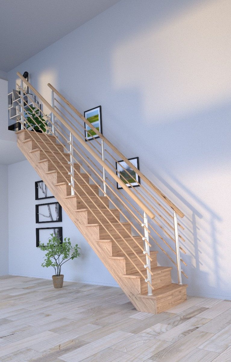 Starwood Raumspartreppe Holztreppe Lindos (Eiche) in gerader Ausführung-80 cm-Design Geländer