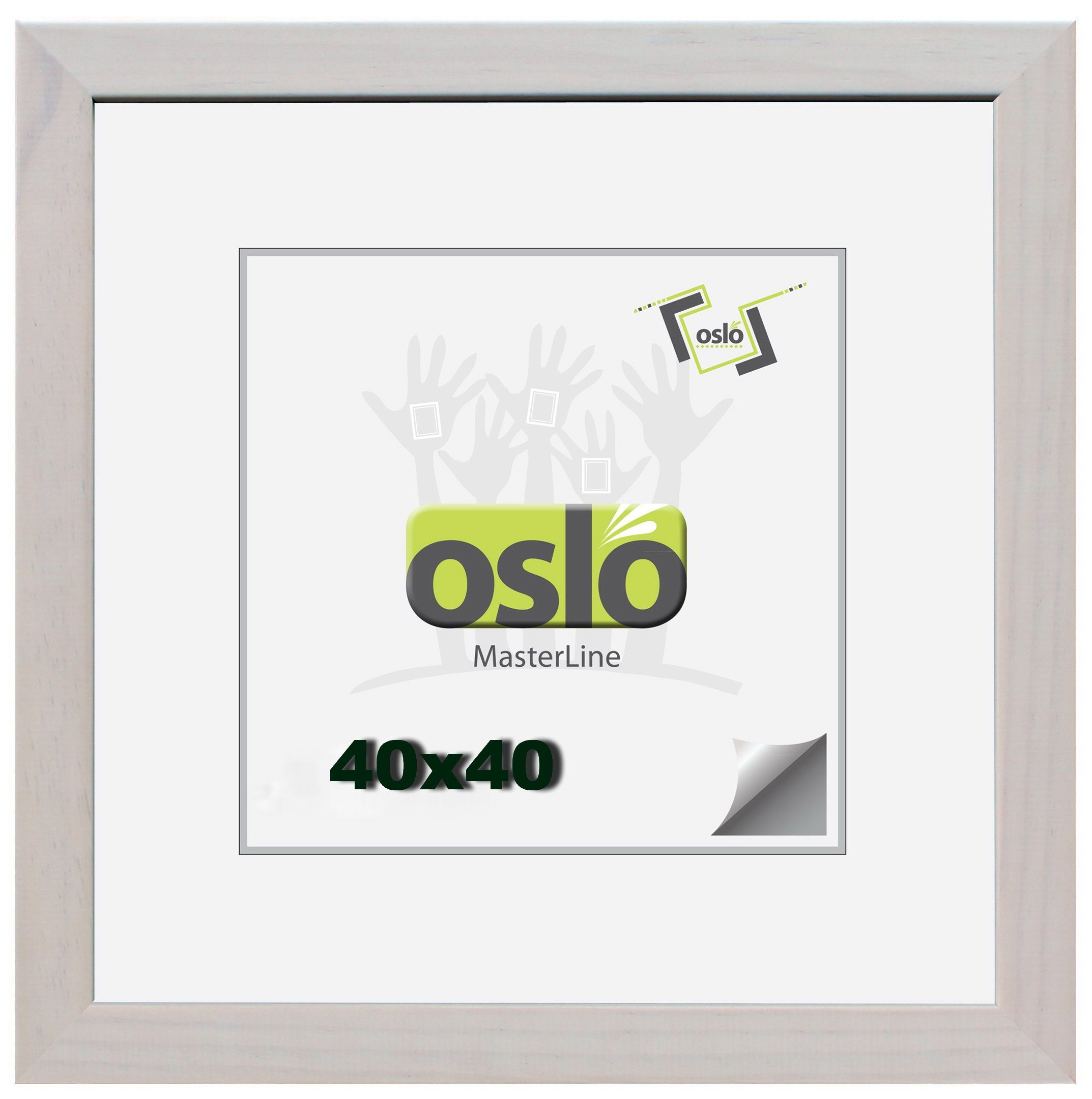 Oslo MasterLine Einzelrahmen Bilderrahmen Holz massiv quadratisch FSC mit Glasscheibe, 40 x 40 cm weiß gekalkt | Einzelrahmen
