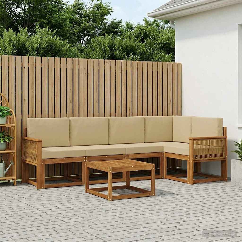vidaXL Gartenlounge-Set Outdoor-Sofagarnitur 6 Stk. Natur und Beige Massivholz, (6-tlg)