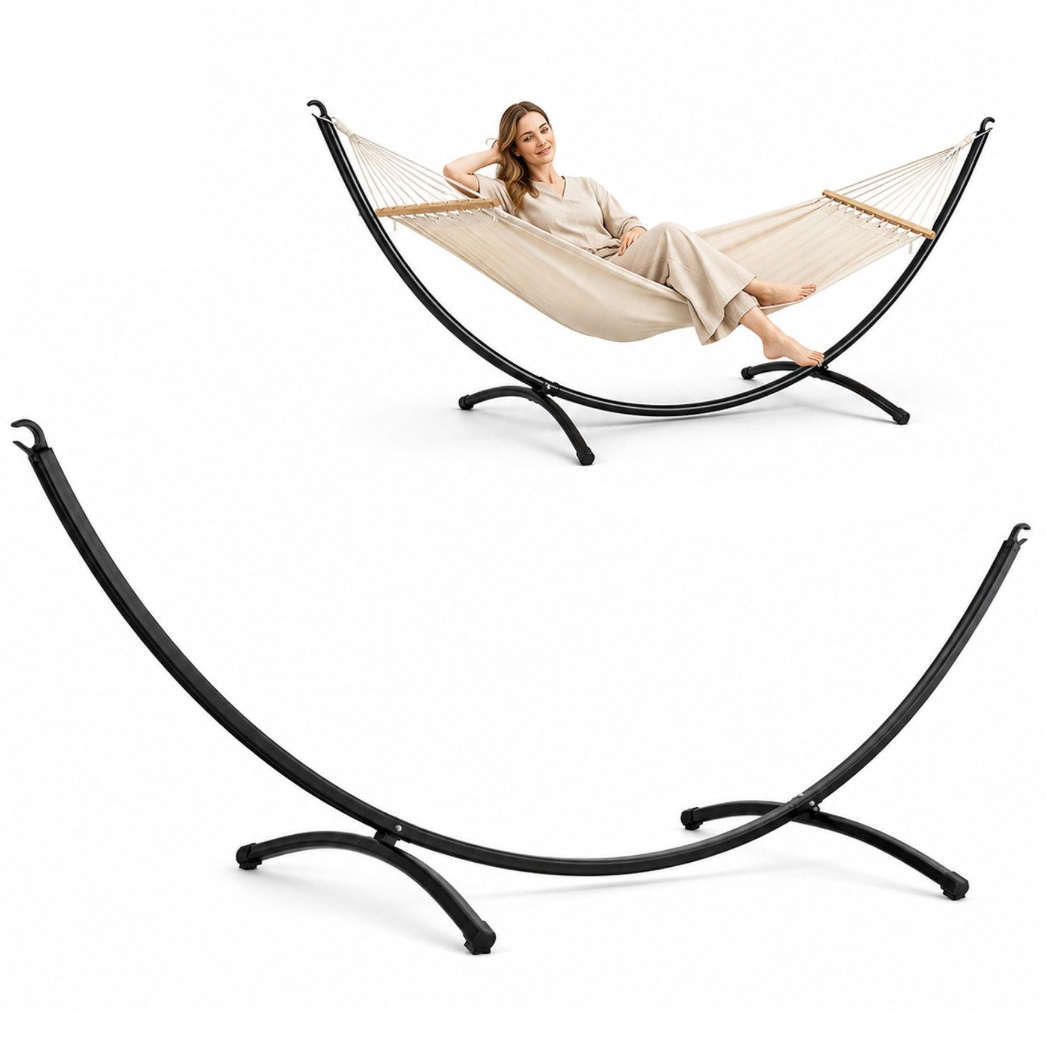 AMANKA Hängemattengestell 300 cm aus Stahl - Metallgestell für Stabhängematten bis 120 cm Breite, Hängematten Gestell bis 120 kg - Wetterfest für Garten und Terrasse